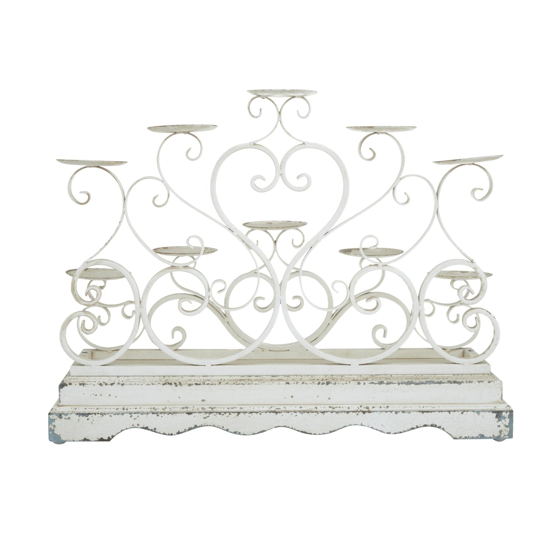 Scroll White Metal Pillar 10 Plate Decorative Candelabra