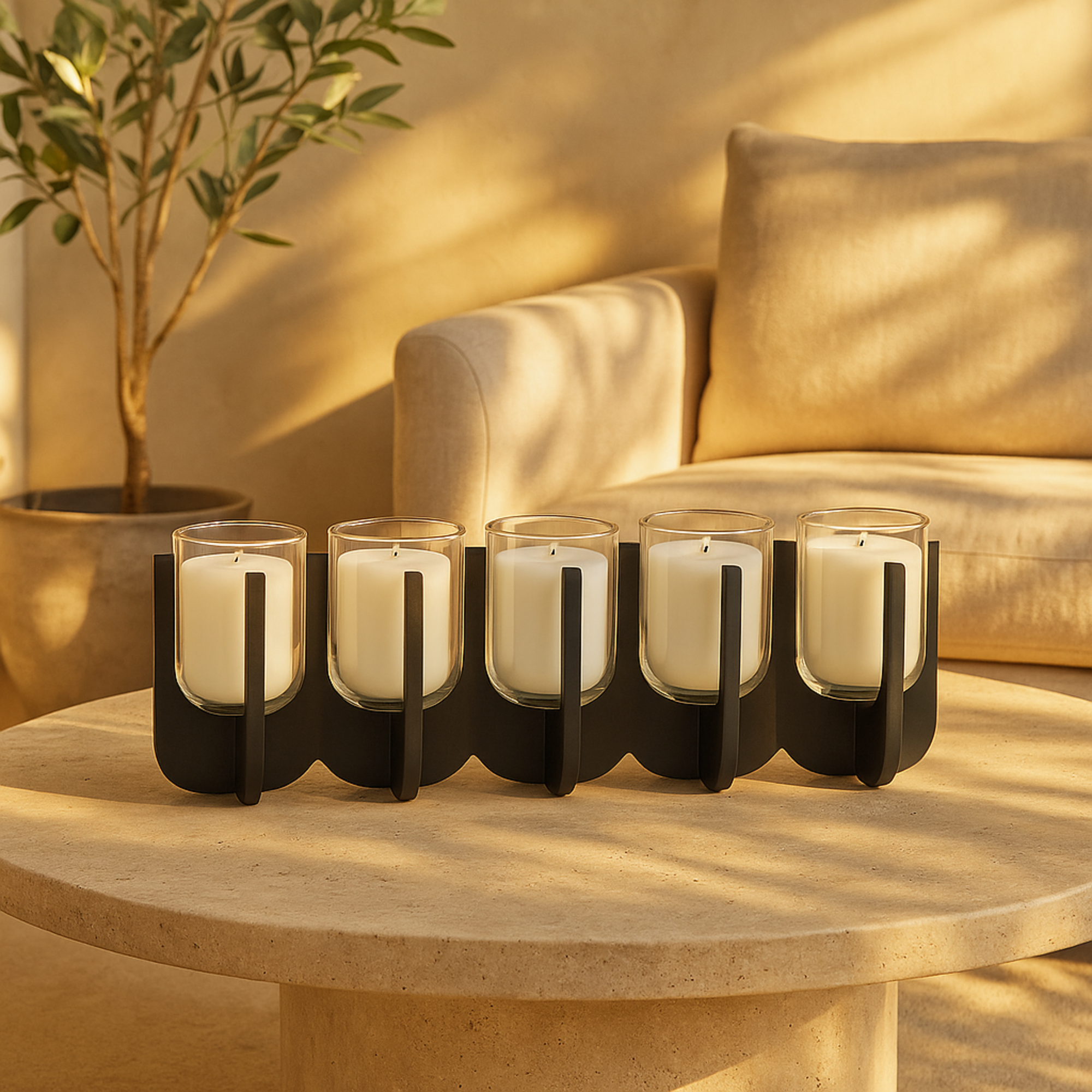 Black Wood Hurricane Decorative Candle Holder