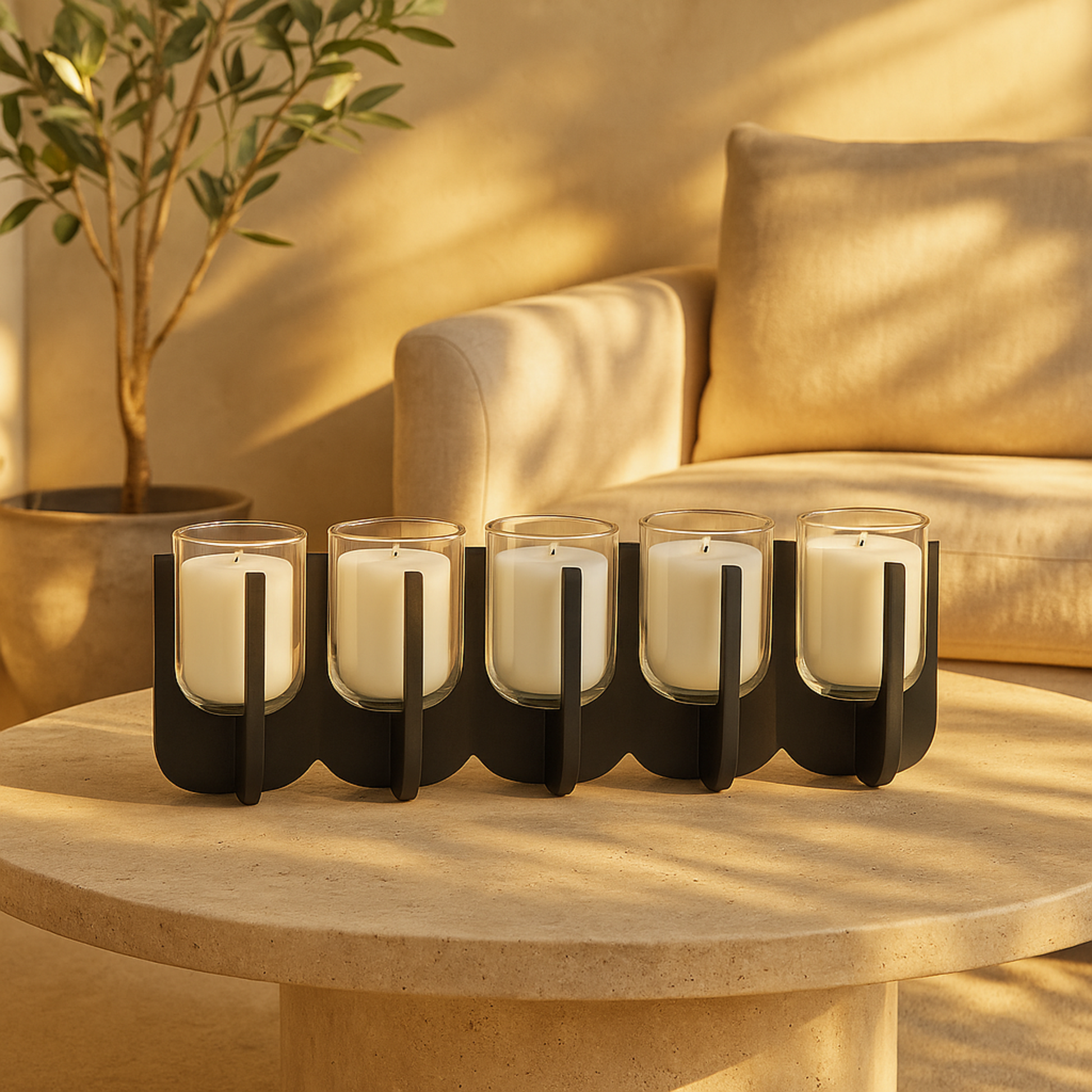Black Wood Hurricane Decorative Candle Holder