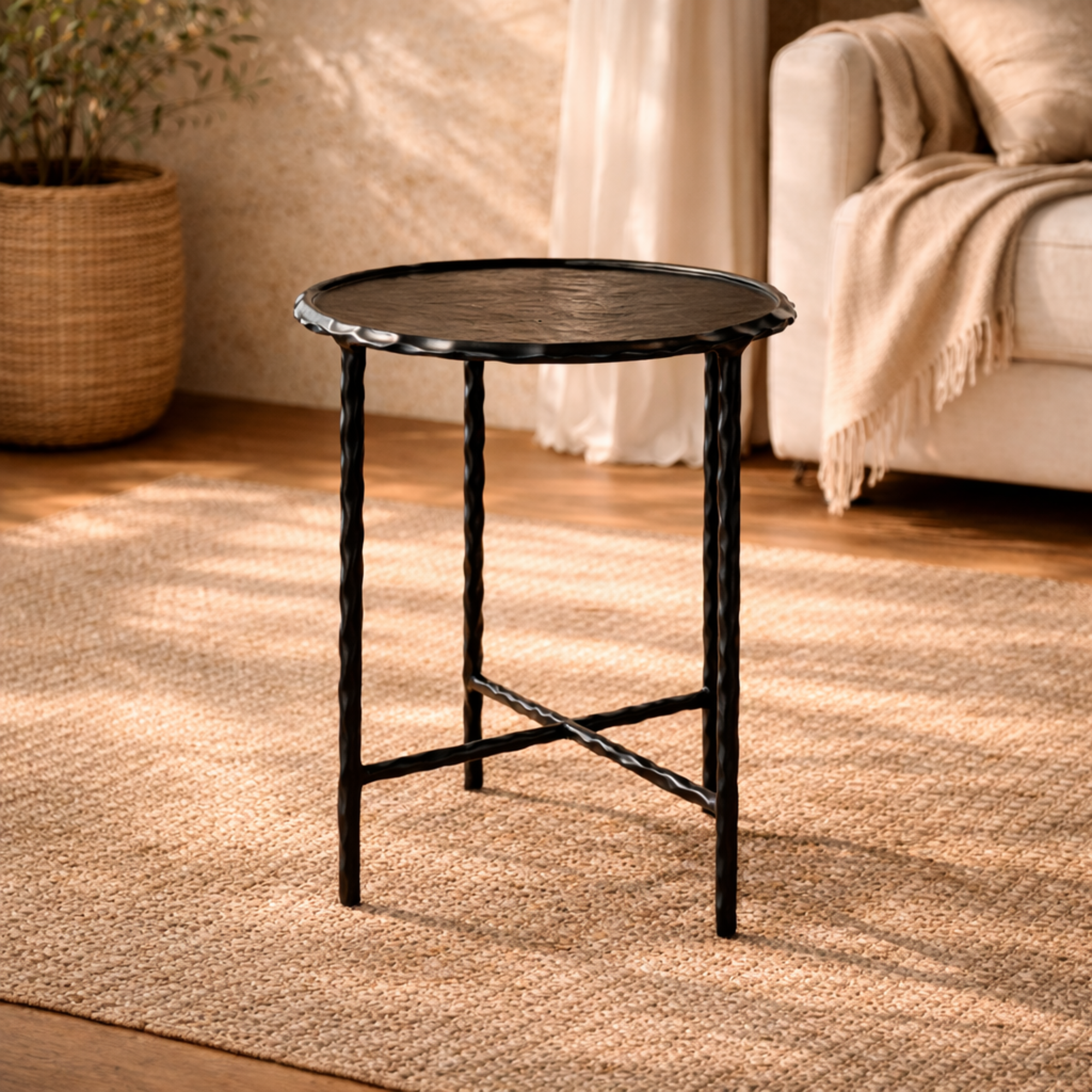Aluminum Metal Side End Accent Table with Shaded Glass Top