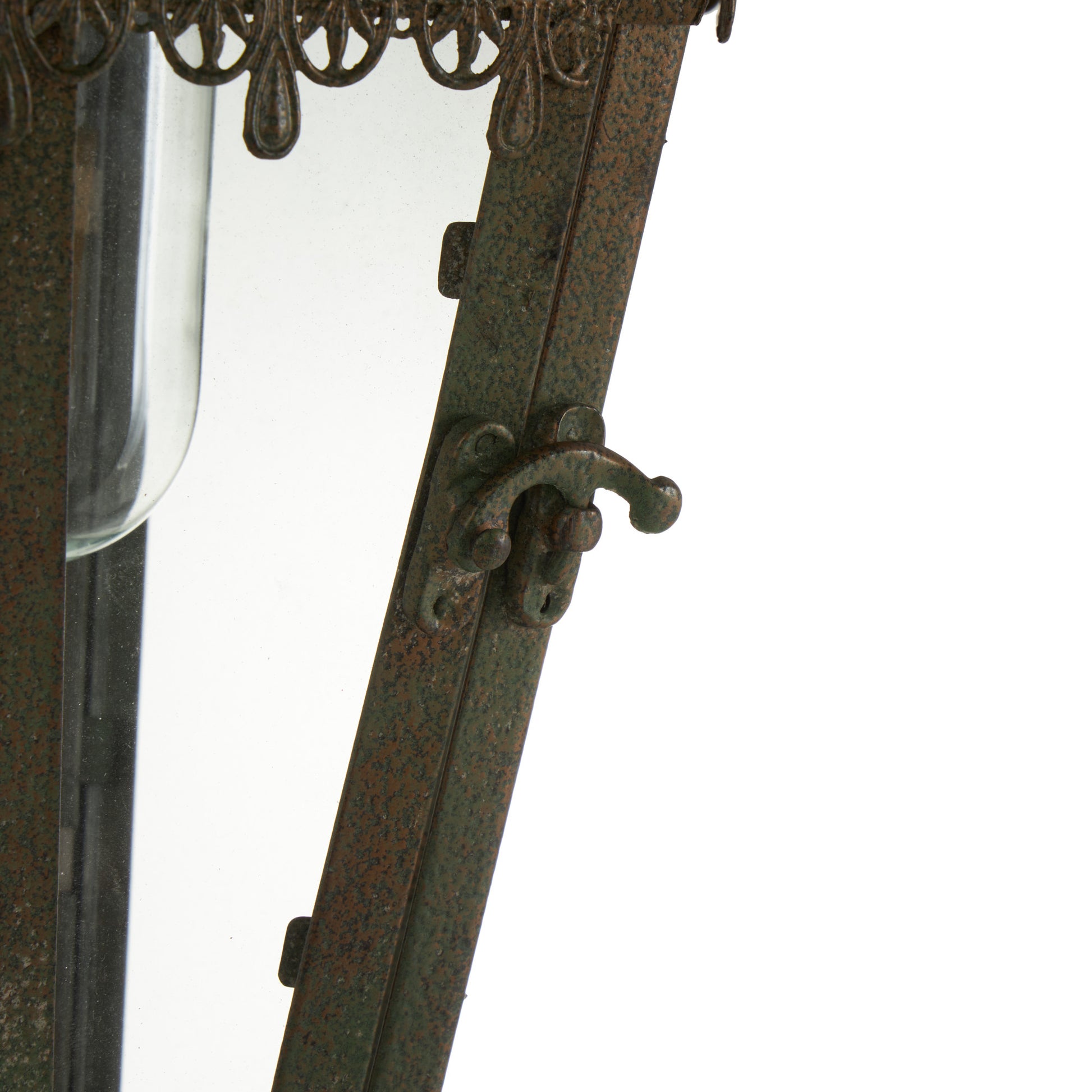 Floral Brown Metal Lighthouse Style Decorative Indoor Outdoor Candle Lantern with Ring Handle