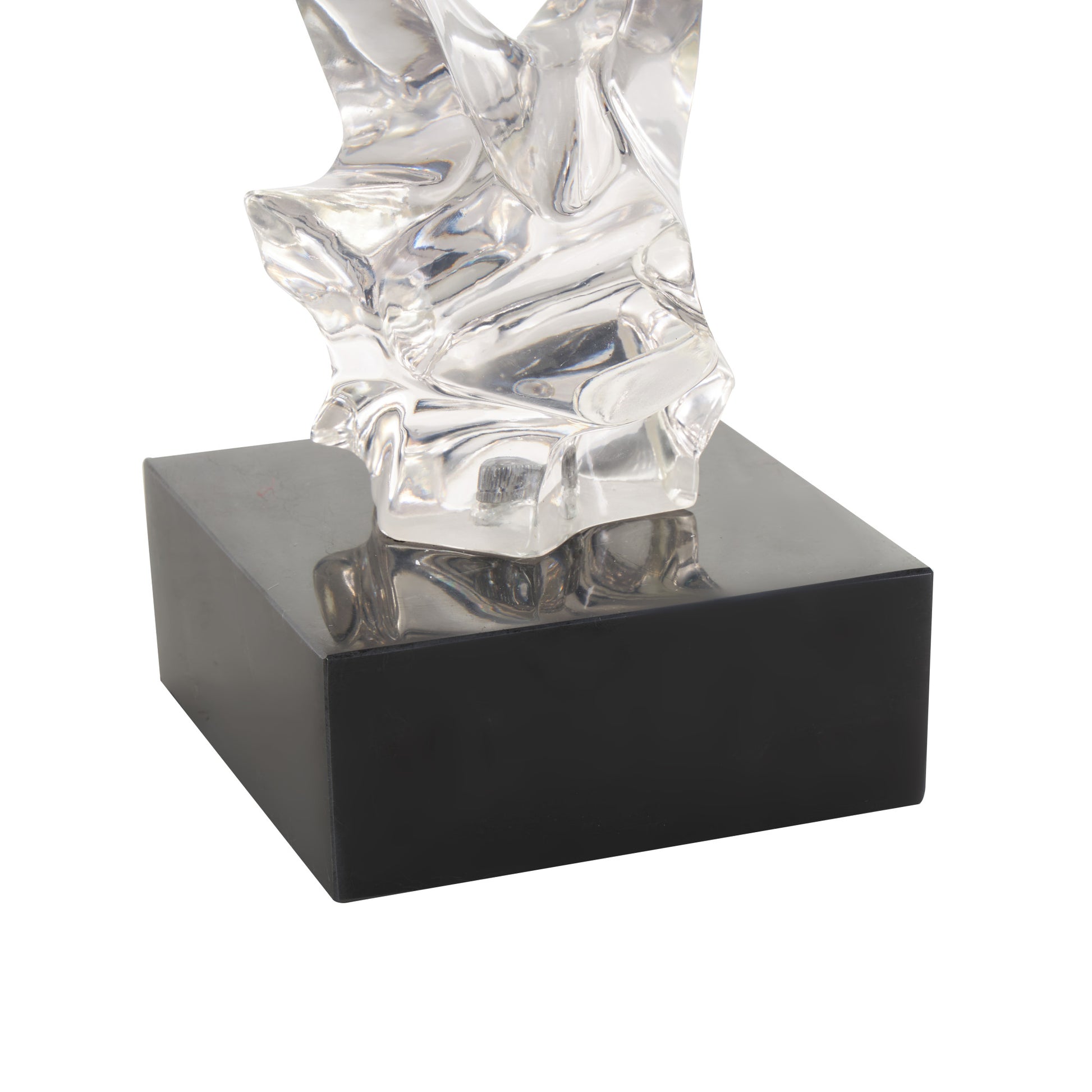 Abstract Clear Resin Decorative Sculpture with Black Square Base