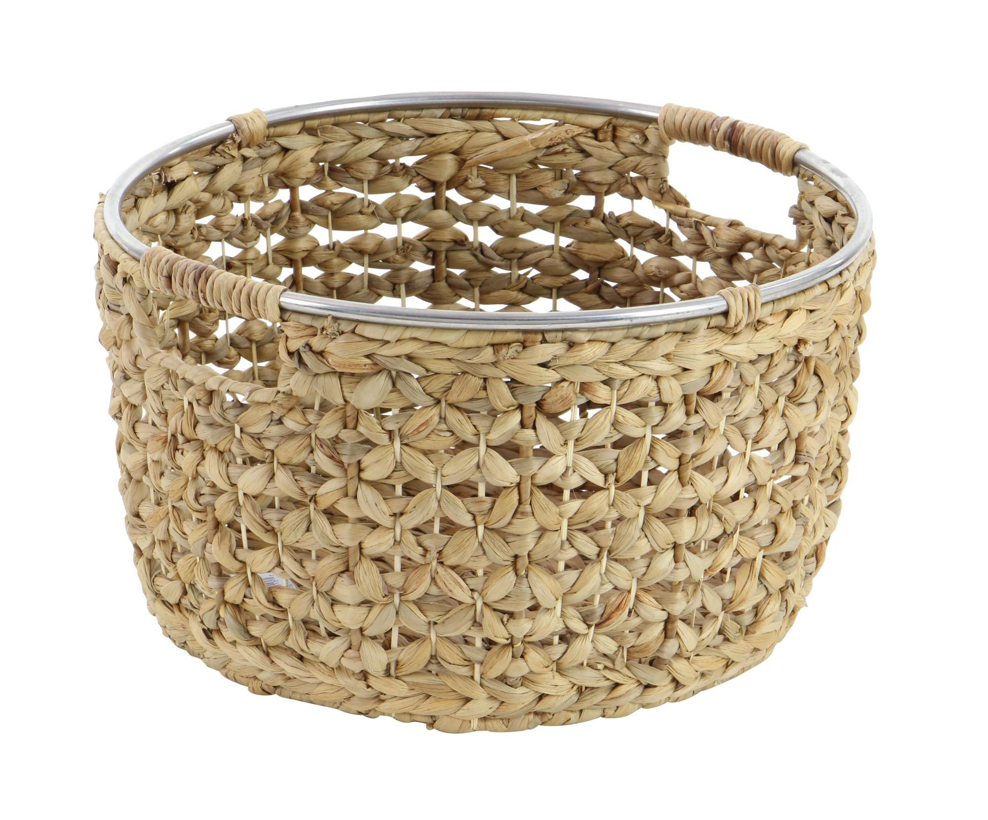 Set of 3 Light Brown Seagrass Handmade Decorative and Functional Storage Basket with Metal Handles