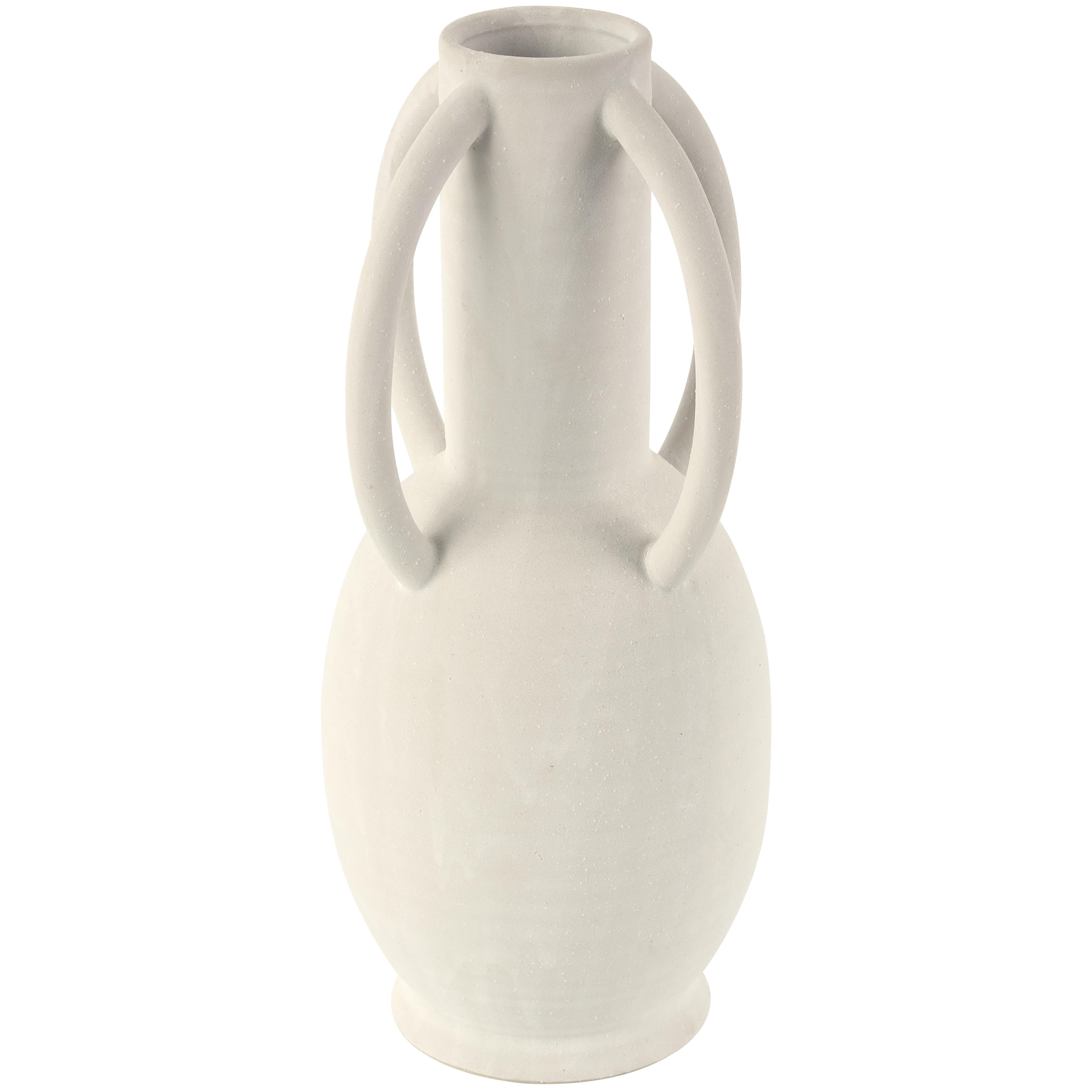 Ceramic Textured Decorative Vase with 4 Handles