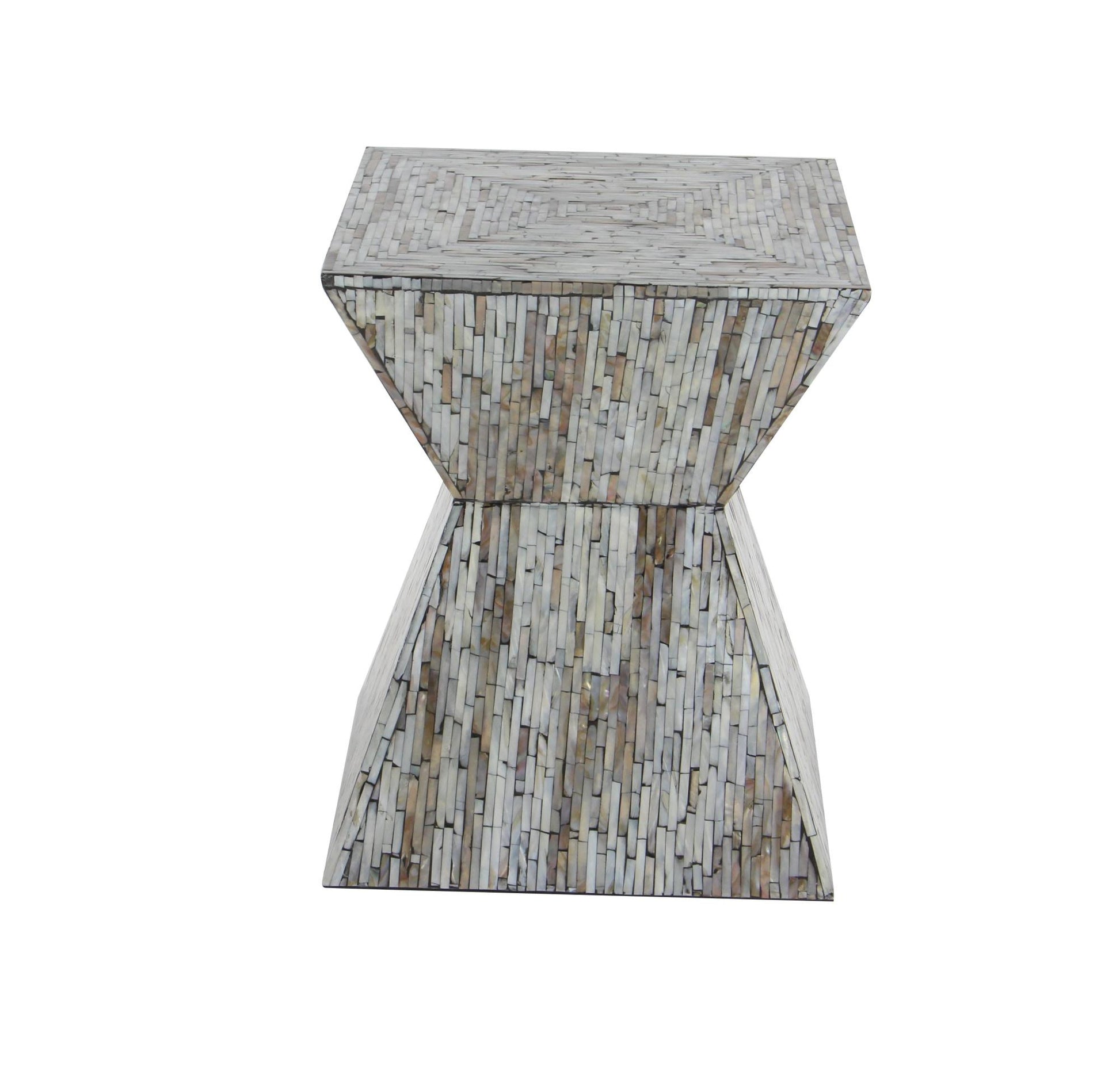 Mother of Pearl Shell Handmade Hourglass Shaped Side End Accent Table