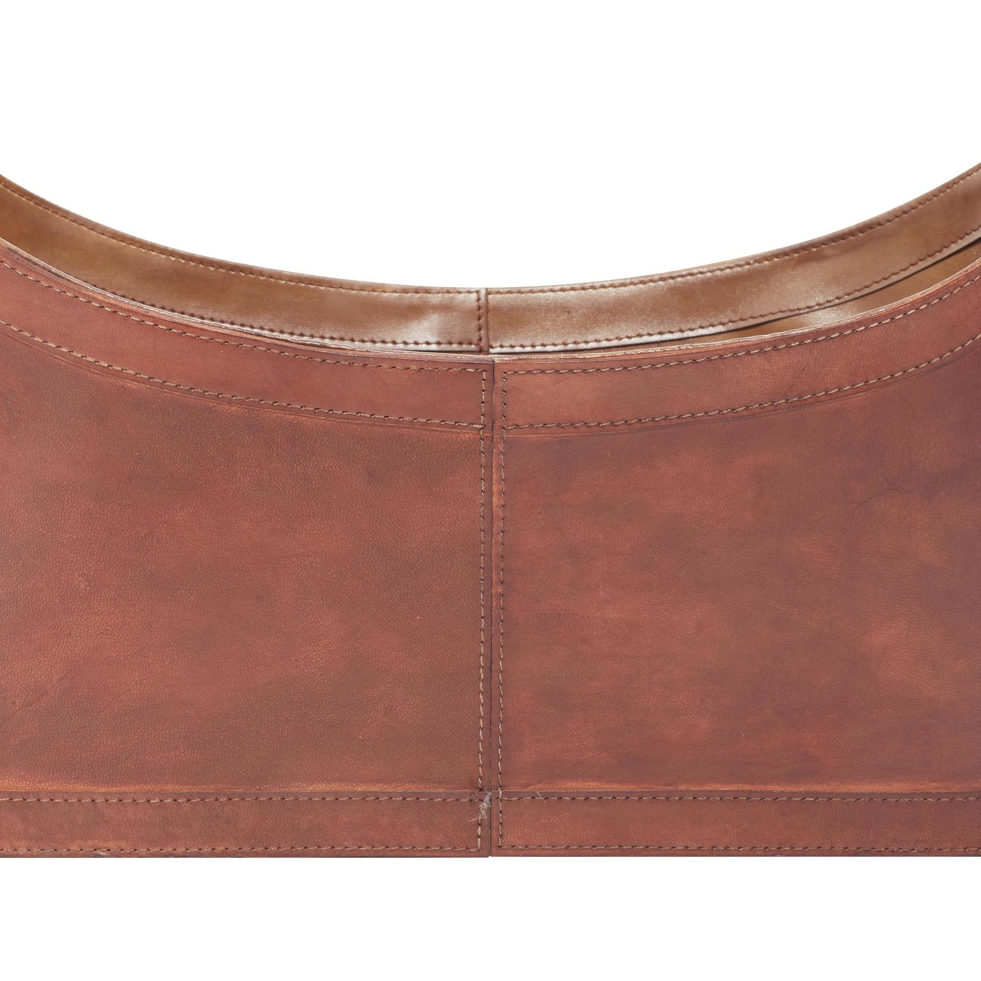 Brown Leather Handmade Curved Box Style Single Slot Decorative Magazine Holder with Buckle Handles