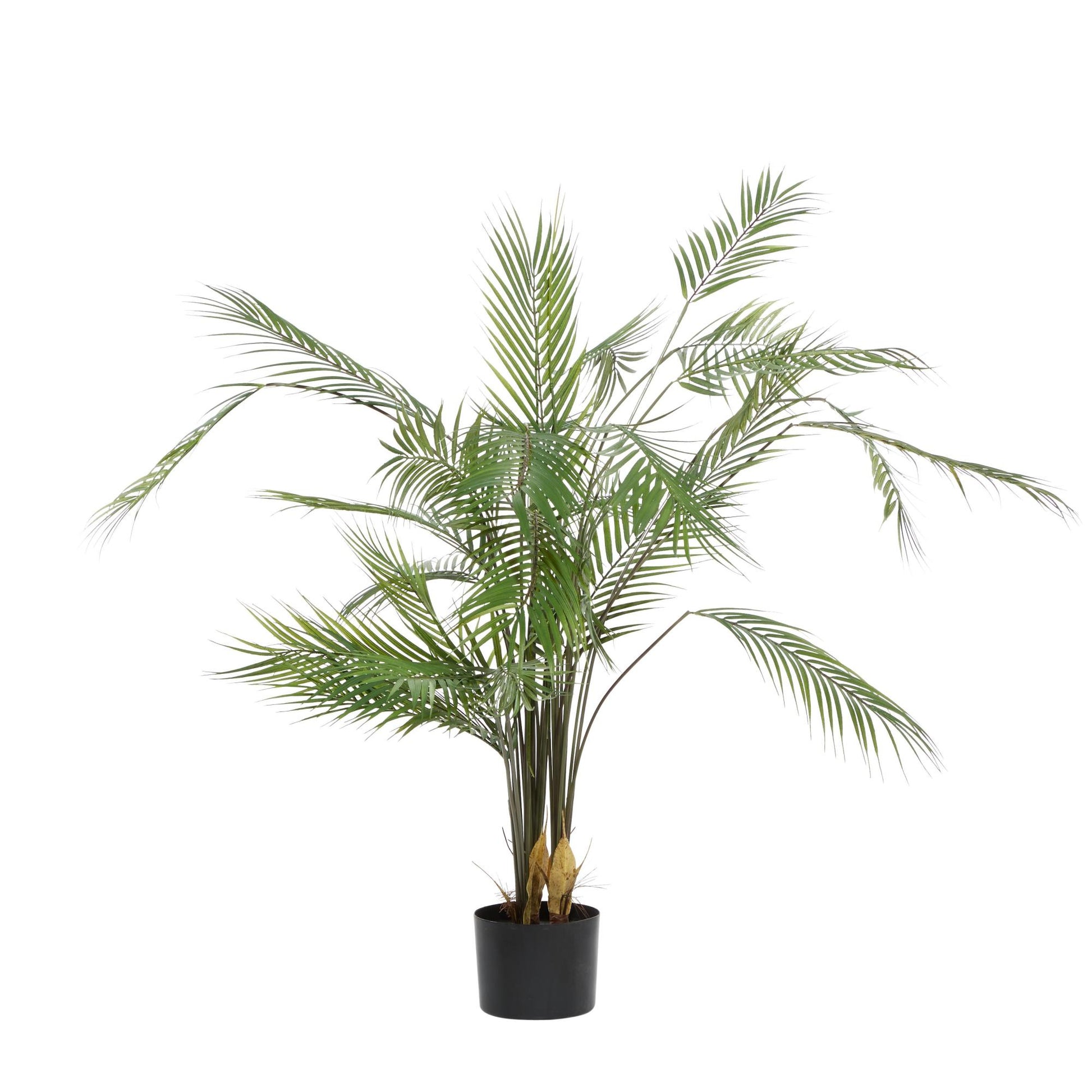 Kwai Palm Green Faux Foliage Indoor Outdoor Artificial Plant with Realistic Leaves and Black Round Pot