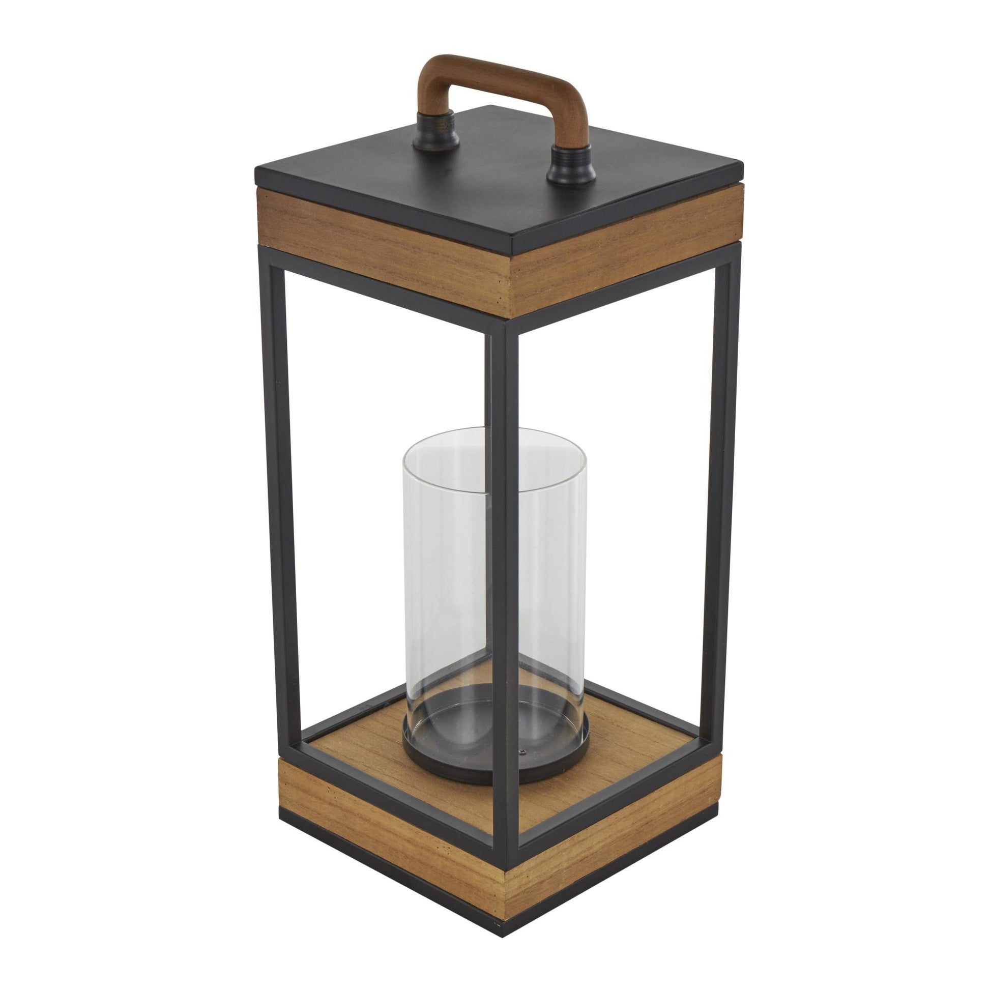 Brown Metal Open Frame Indoor Outdoor Candle Lantern with Black Metal Accents