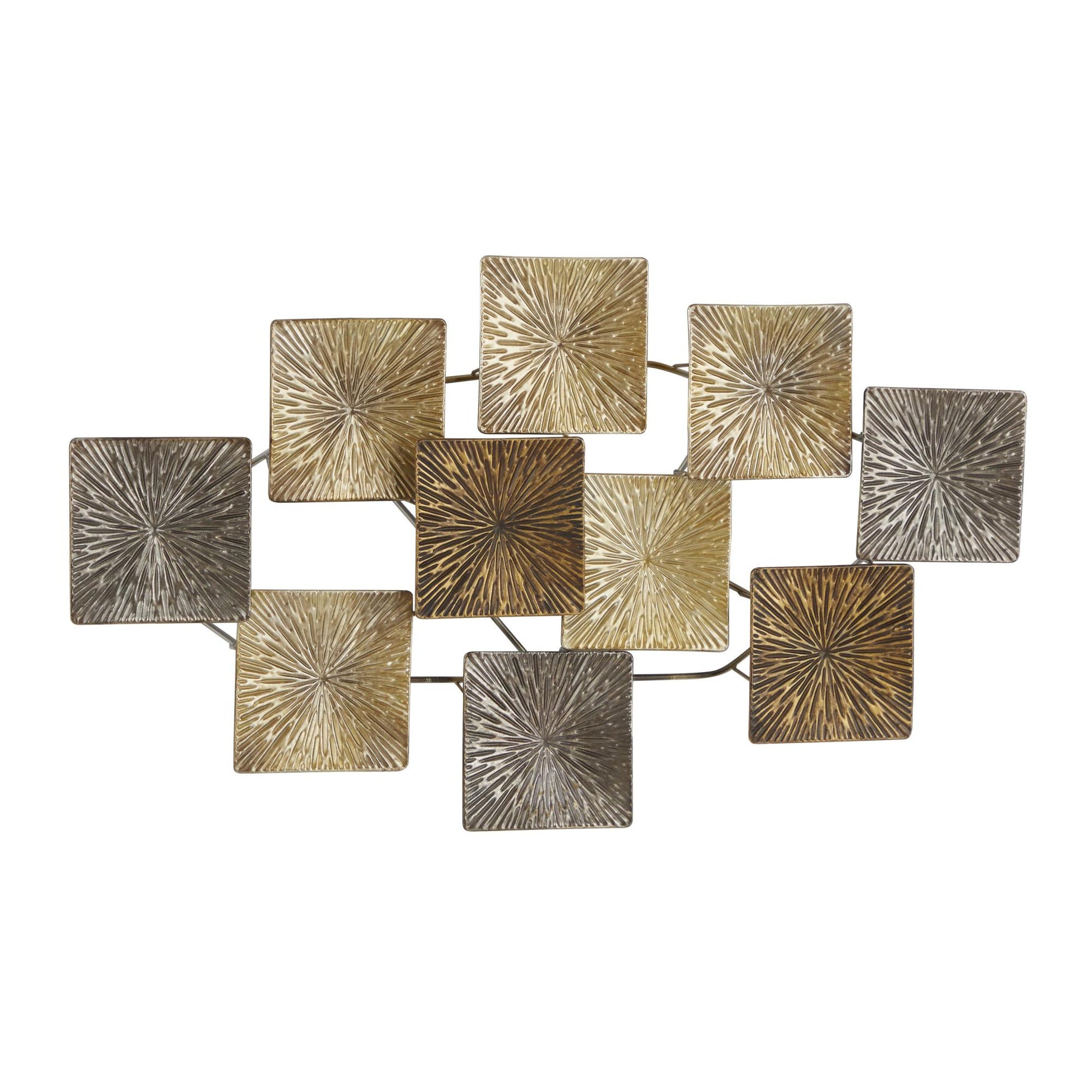 Sunburst Gold Metal Carved Overlapping Square Home Wall Decor