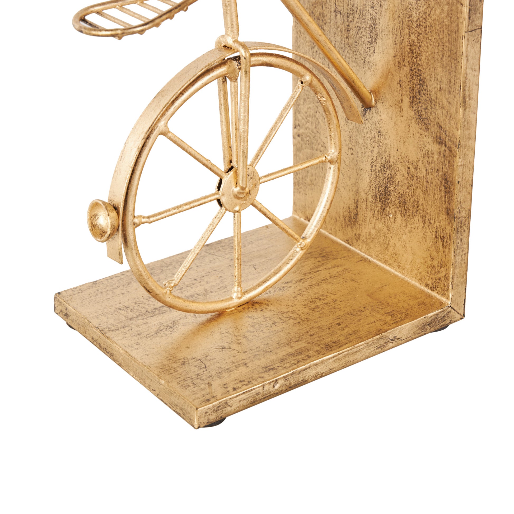 Set of 2 Bike Metal Vintage Inspired Decorative Bookends with Wood Accents Set of 2 7"W, 9"H