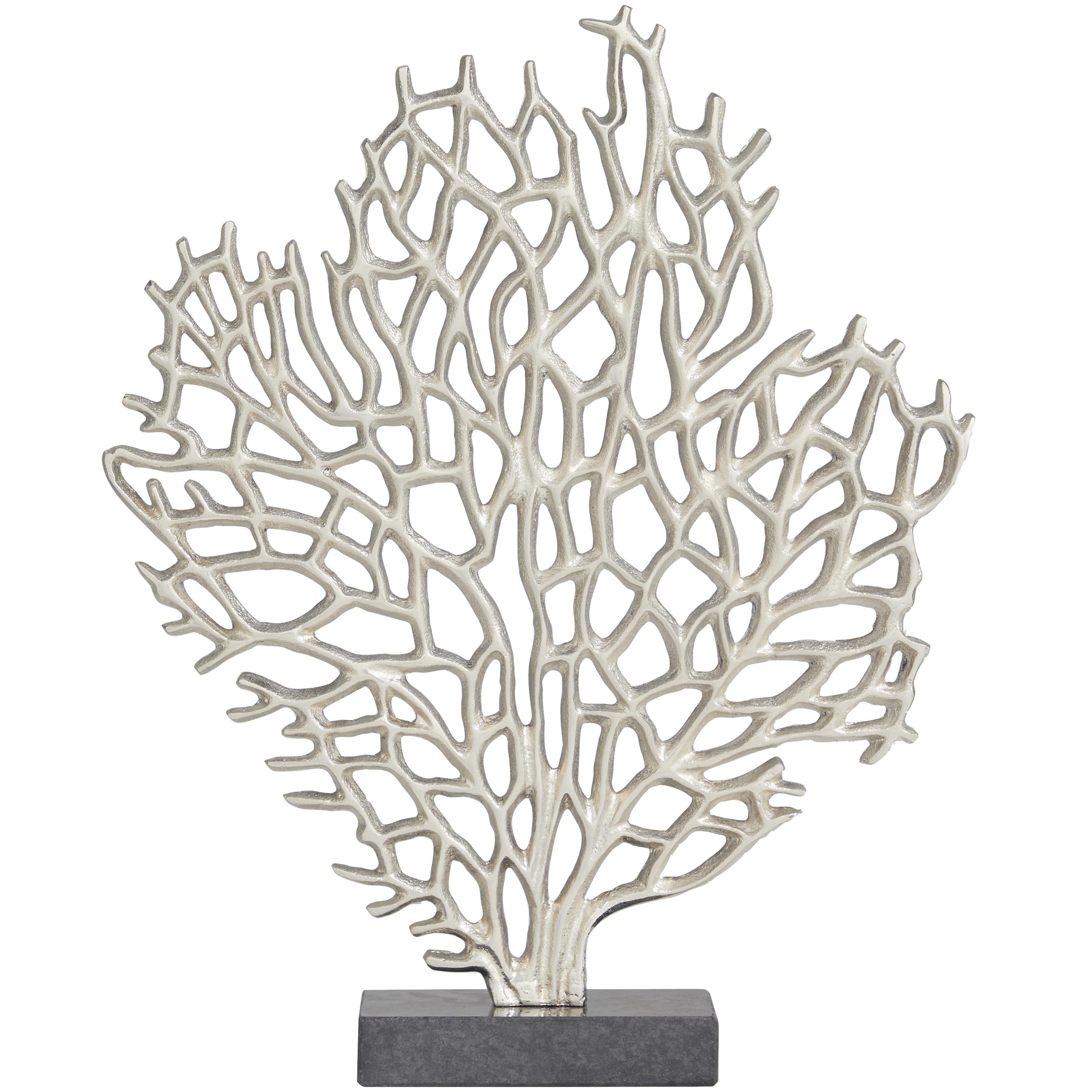 Coral Silver Aluminum Metal Decorative Sculpture with Marble Base