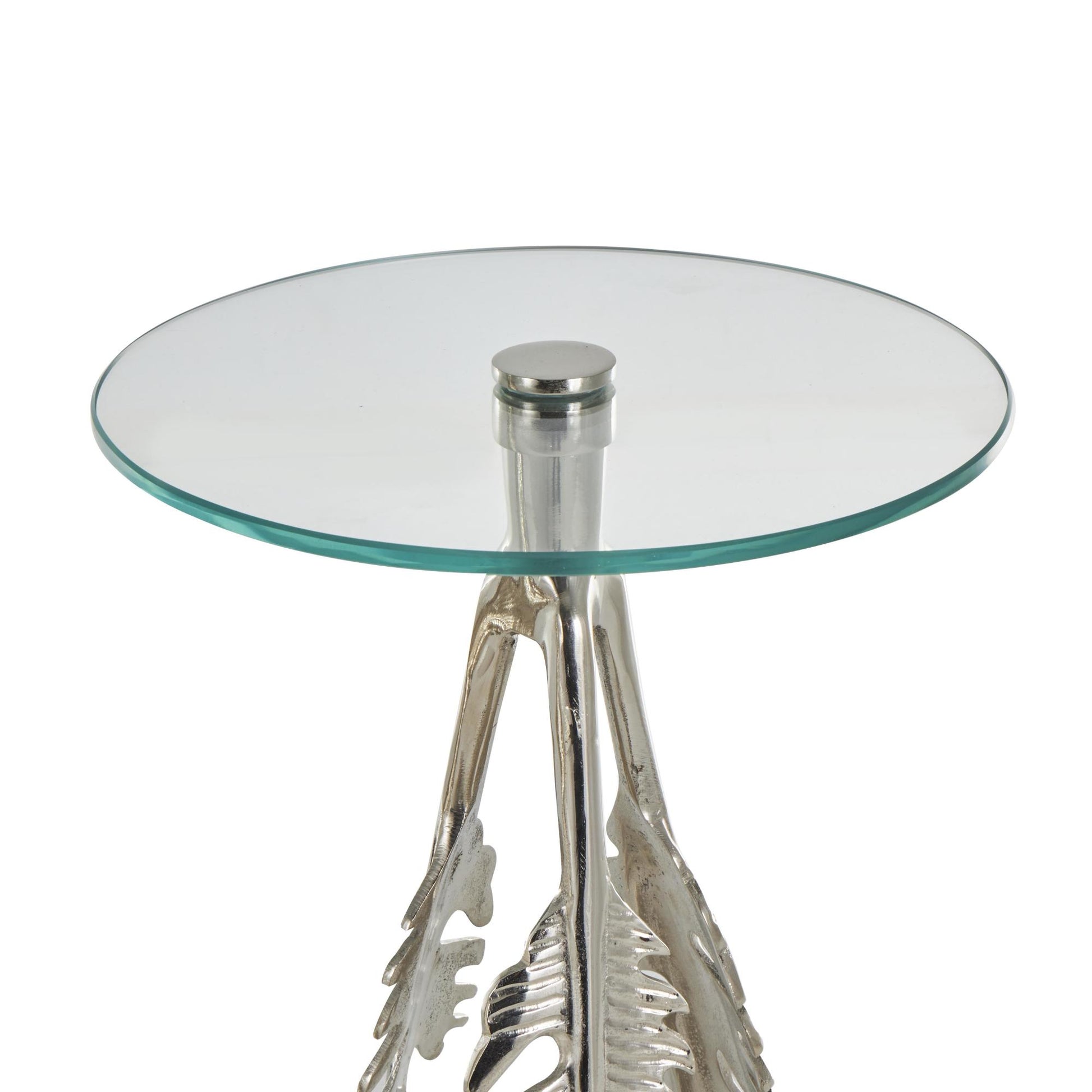 Set of 3 Leaf Aluminum Metal Side End Accent Table with Tripod Legs and Tempered Glass Top