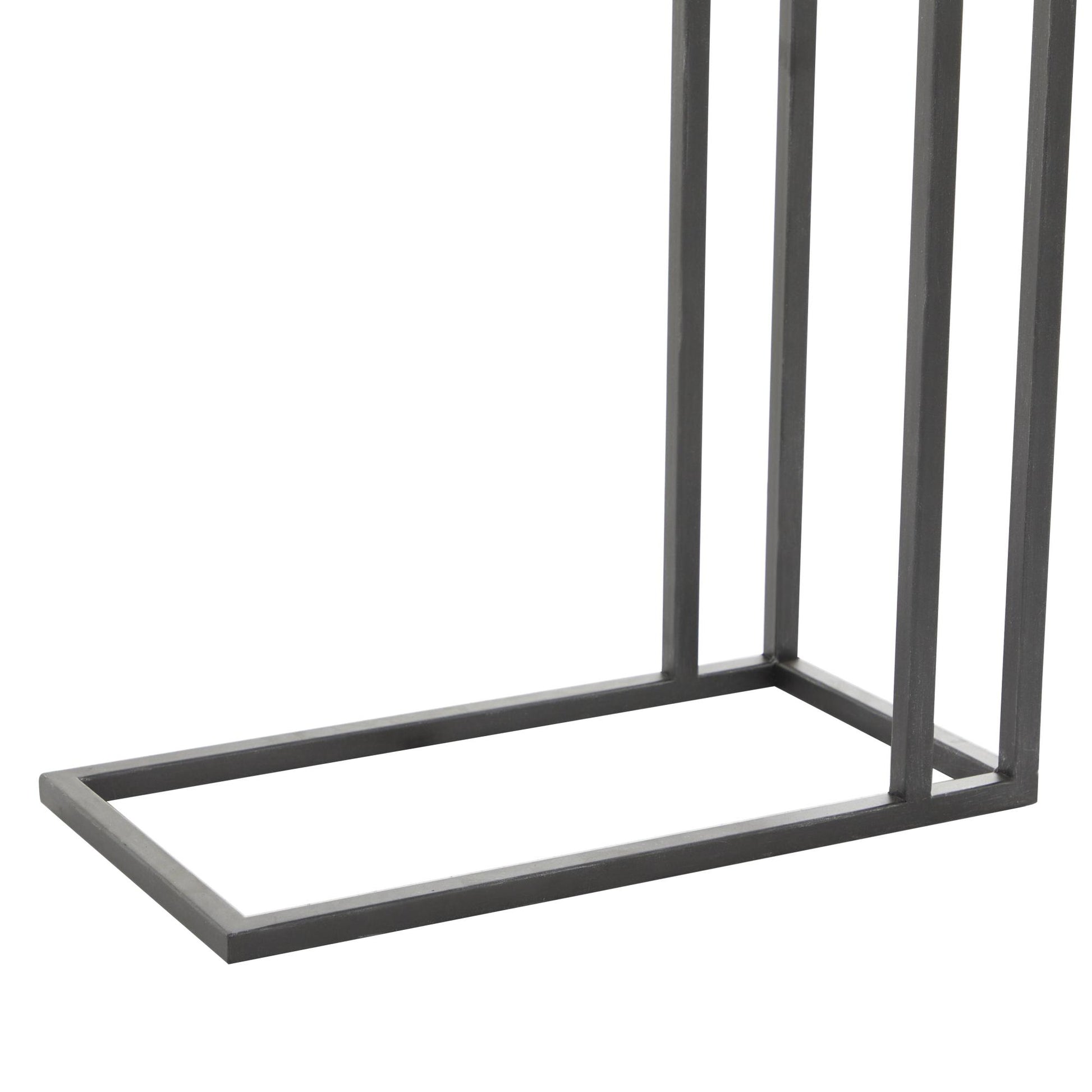 Black Metal C-Shaped Side End Accent Table with Brown Wood Top