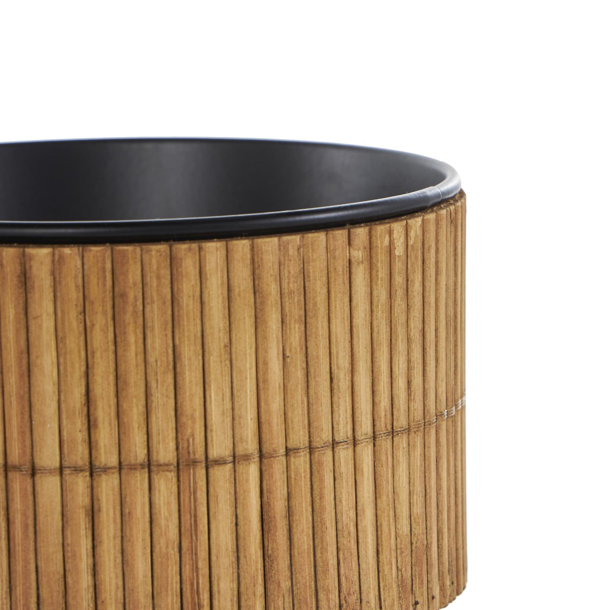 Set of 2 Brown Bamboo Wood Handmade Indoor Planter with Black Metal Interior