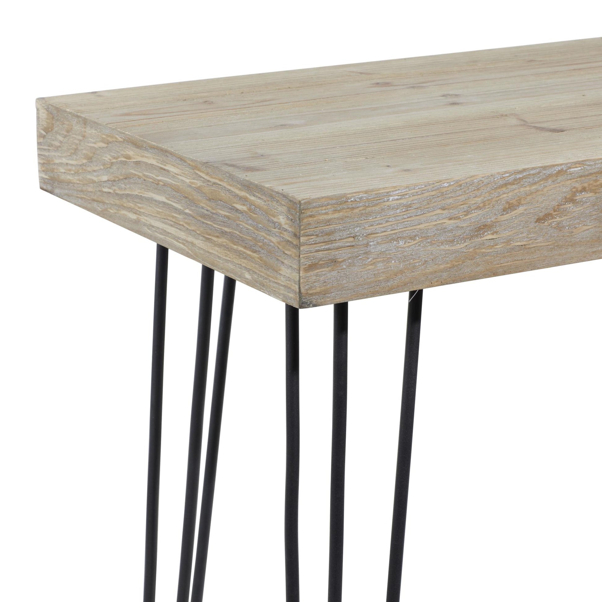 Brown Wood Rectangular Living Room Console Table with Black Metal Hairpin Legs