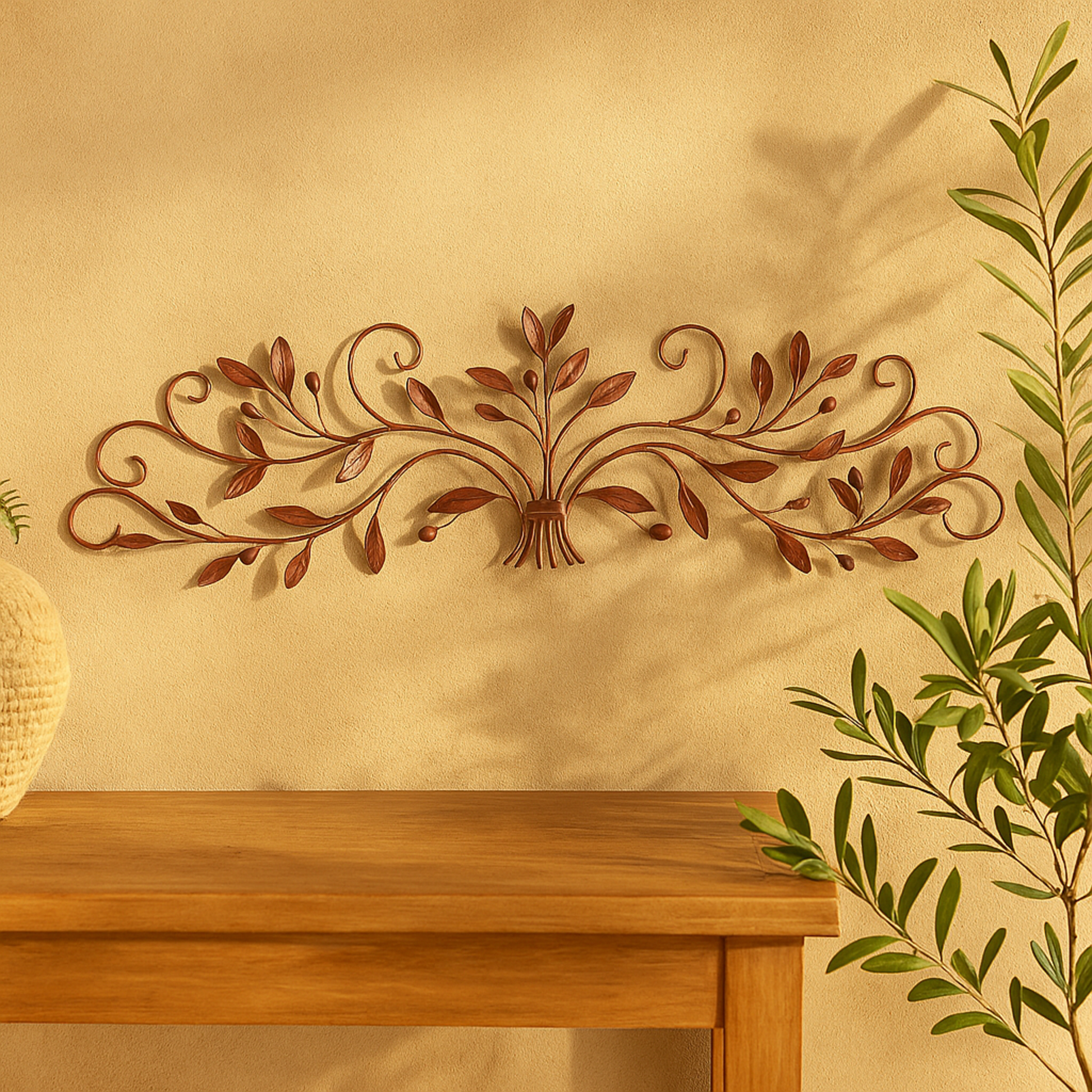 Leaf Metal Home Wall Decor with Beaded Accents 51" x 2" x 15"