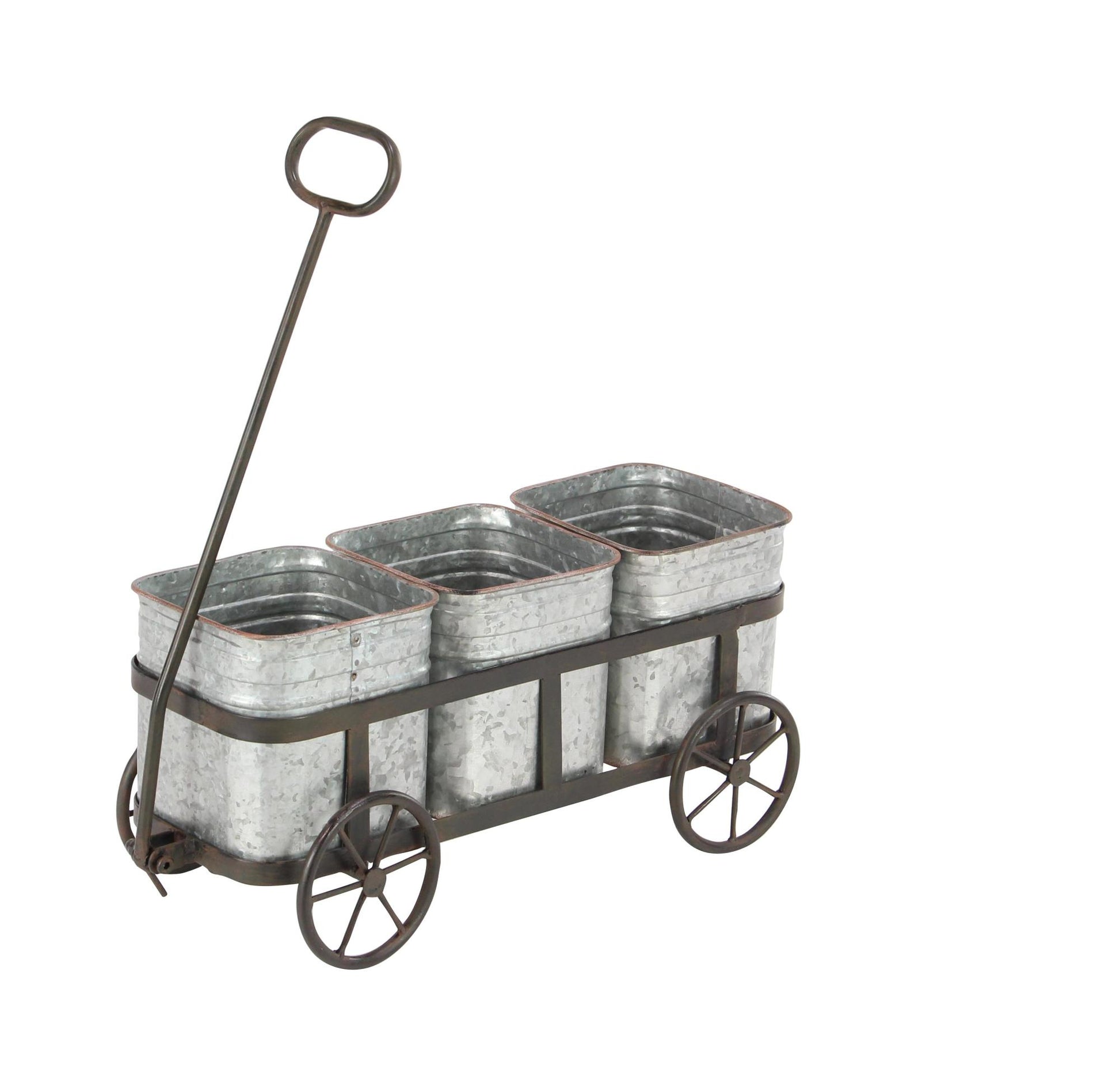 Silver Metal Wagon Indoor Outdoor Planter
