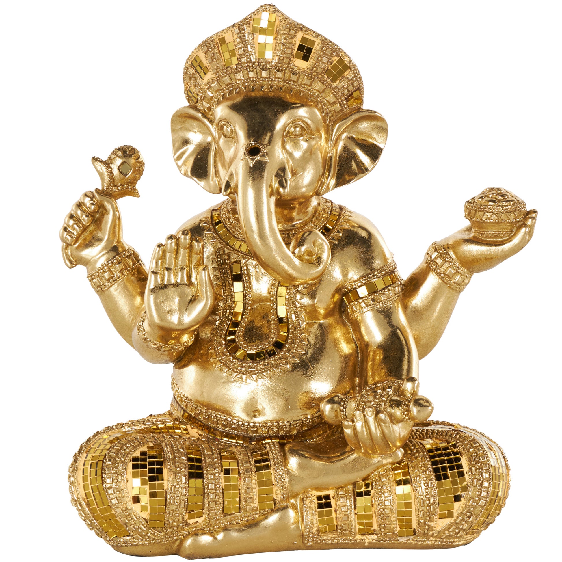 Ganesh Gold Resin Decorative Sculpture with Mosaic Details