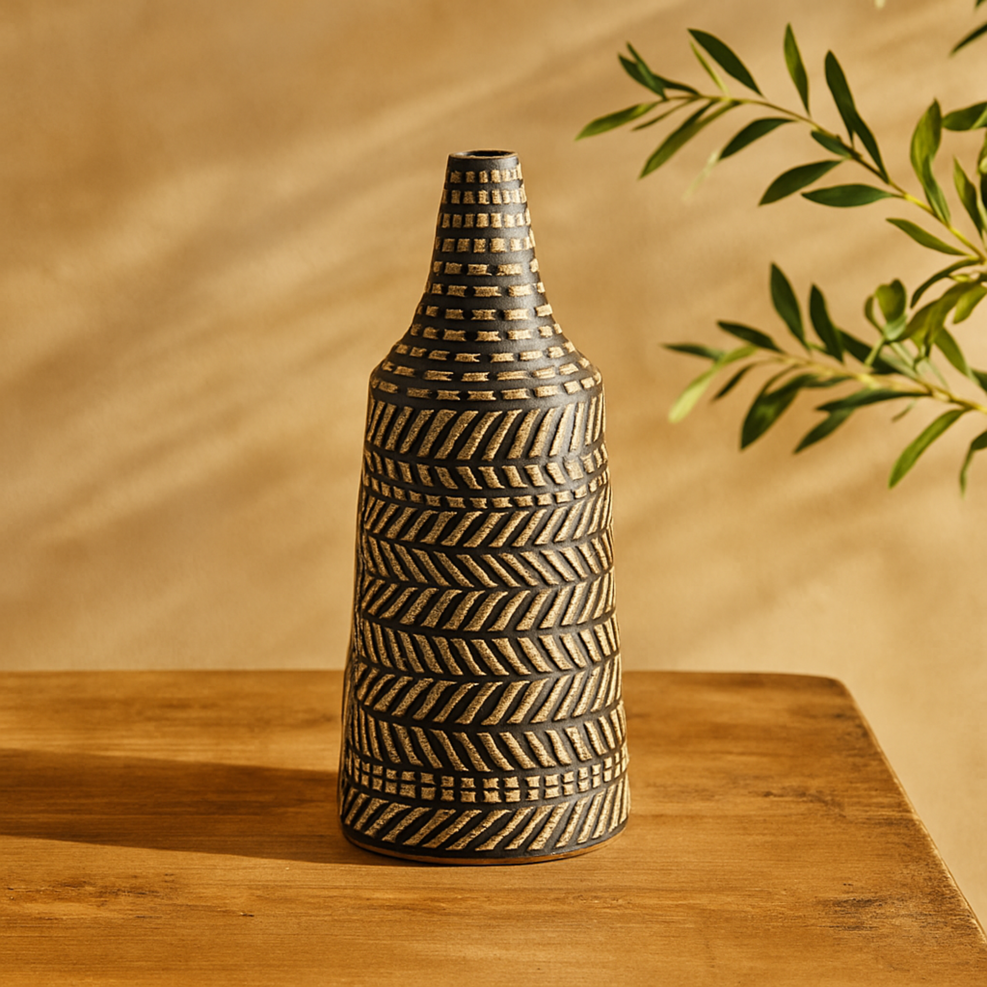 Tribal Black Mother of Pearl Shell Handmade Decorative Vase