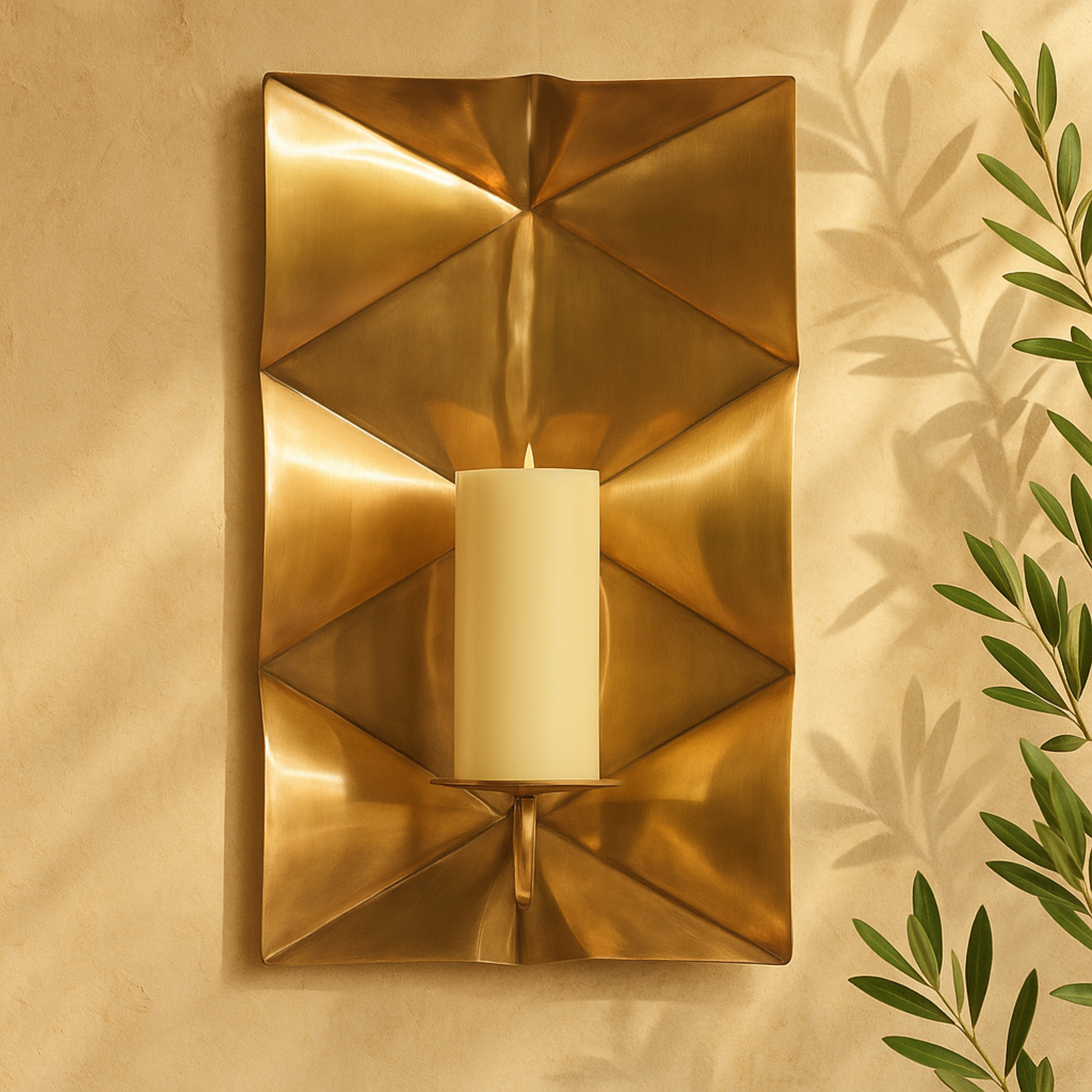 Geometric Gold Stainless Steel Metal Pillar Indoor Outdoor Wall Sconce with Hammered Design