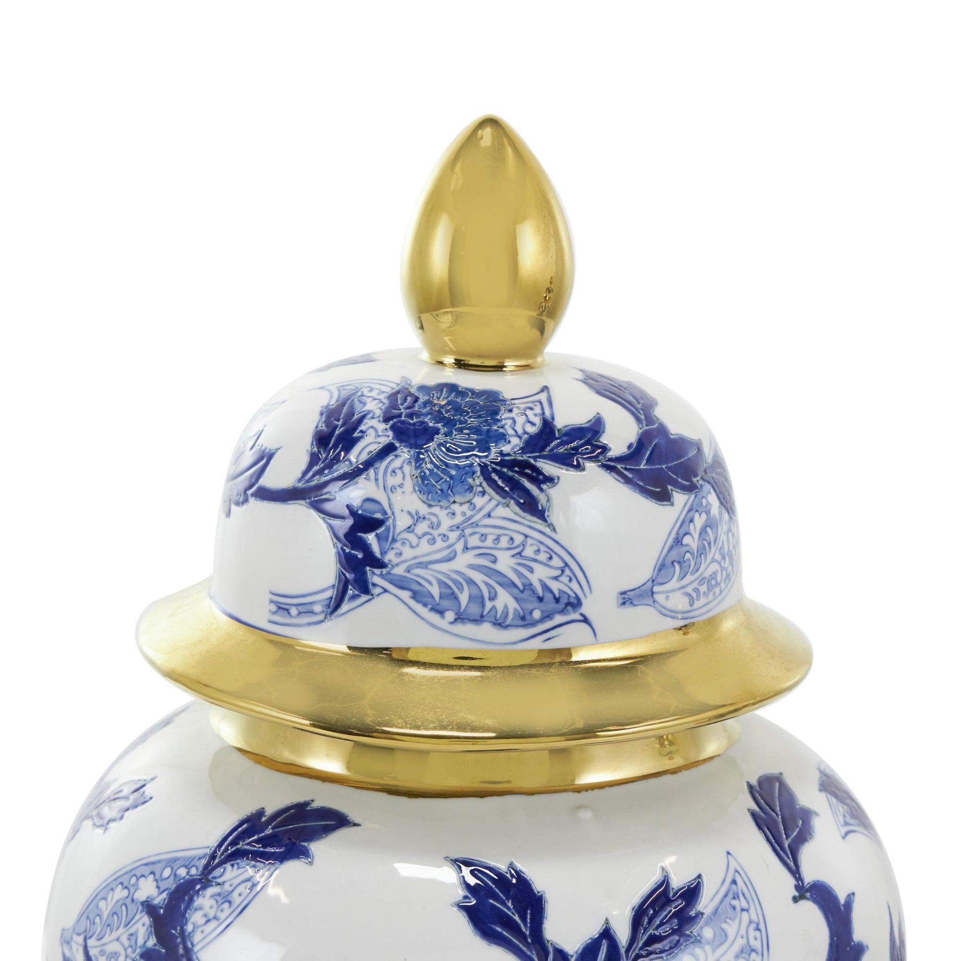Floral Blue Ceramic Living Room Decorative Jars with Cream and Gold Accents