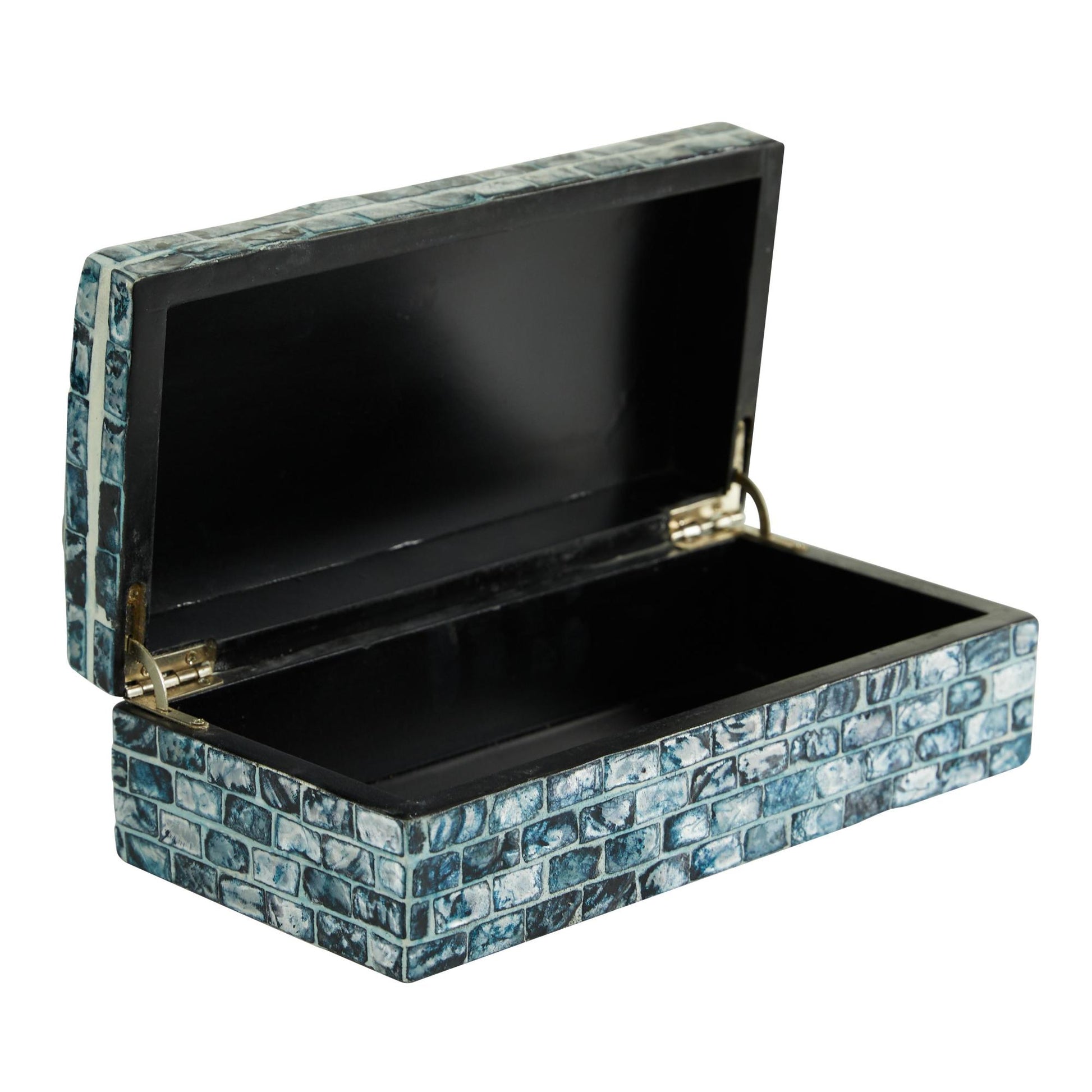 Set of 2 Blue Mother of Pearl Shell Handmade Decorative Box with Hinged Lid