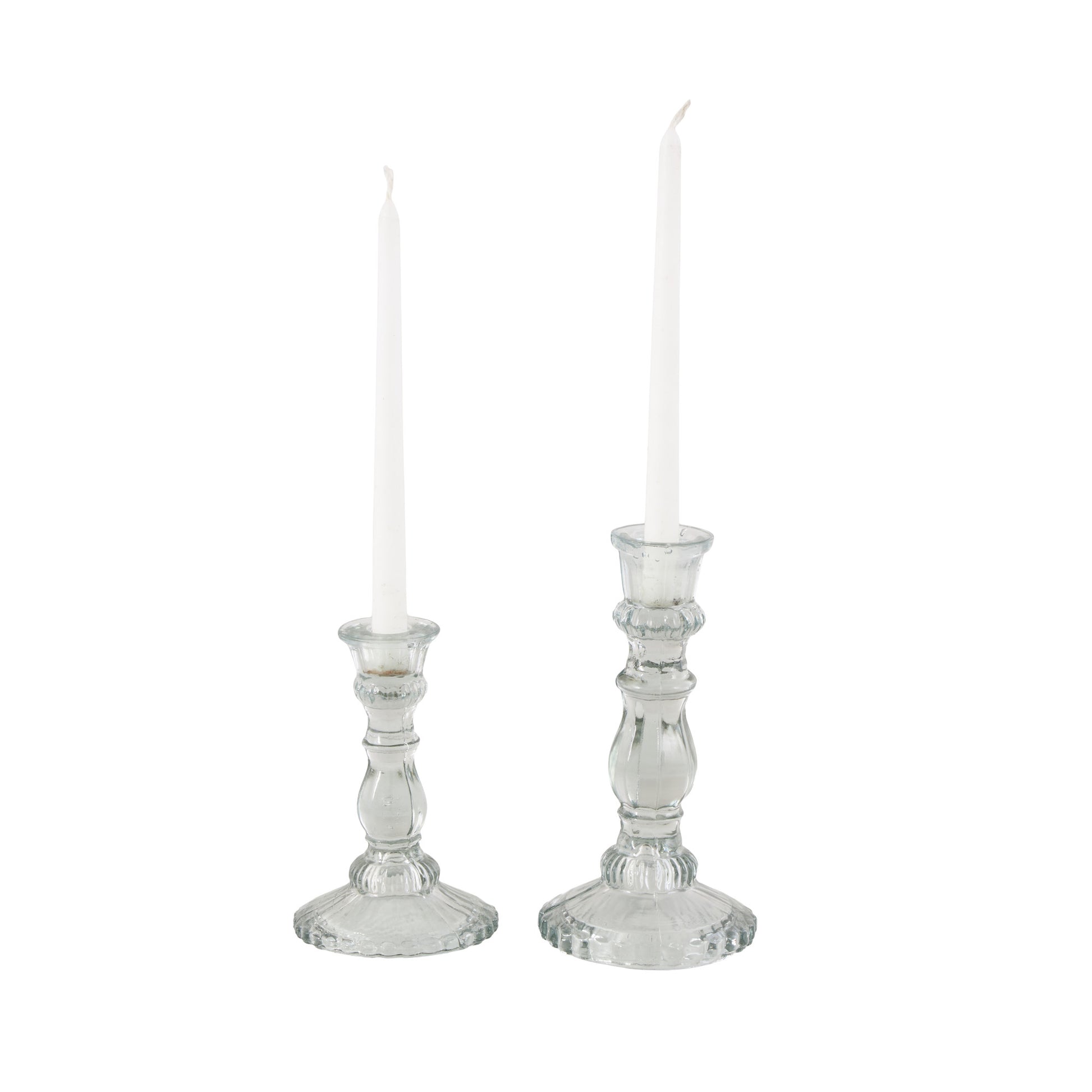 Set of 3 Clear Glass Fluted Turned Decorative Candle Holder