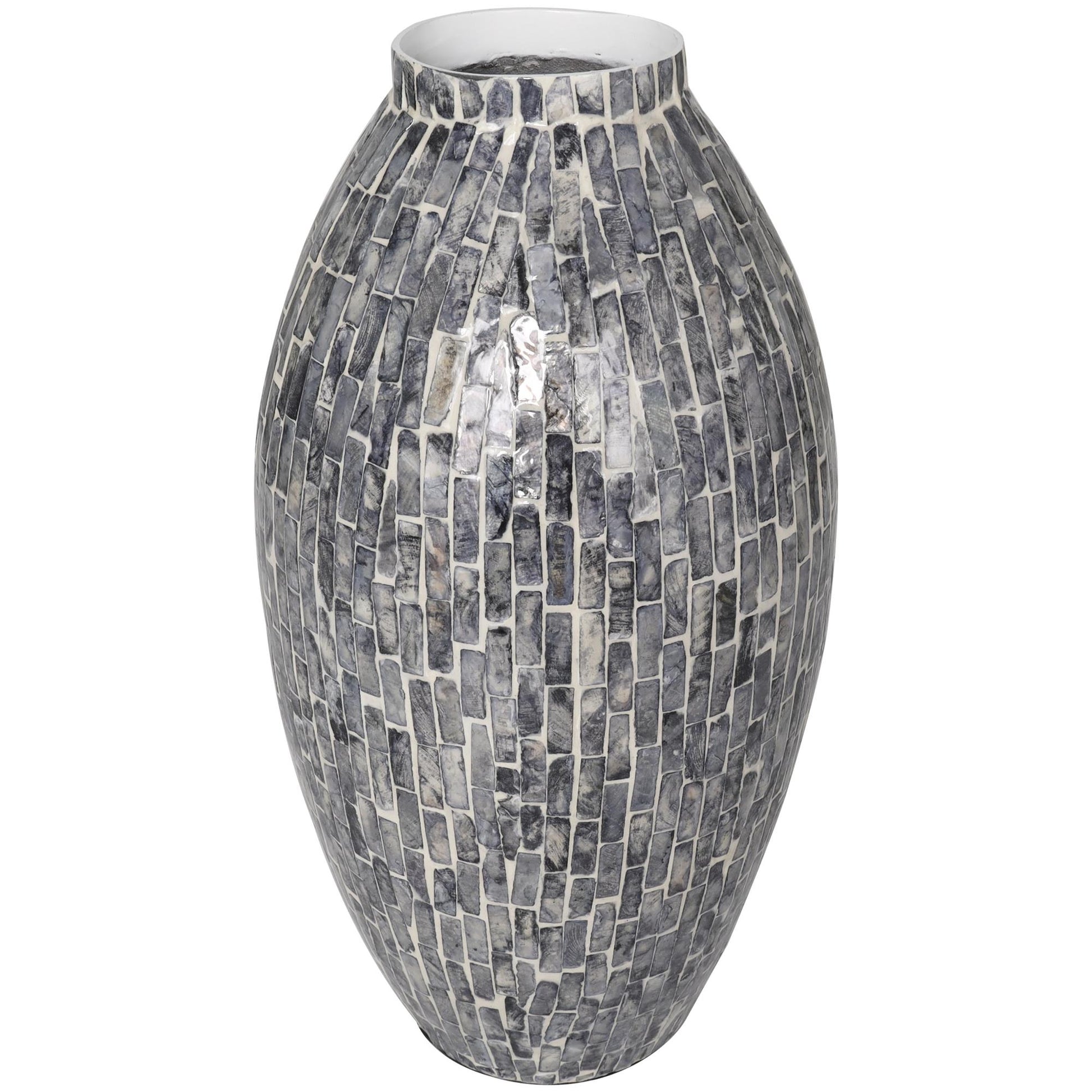 Gray Mother of Pearl Shell Handmade Mosaic Inspired Decorative Vase