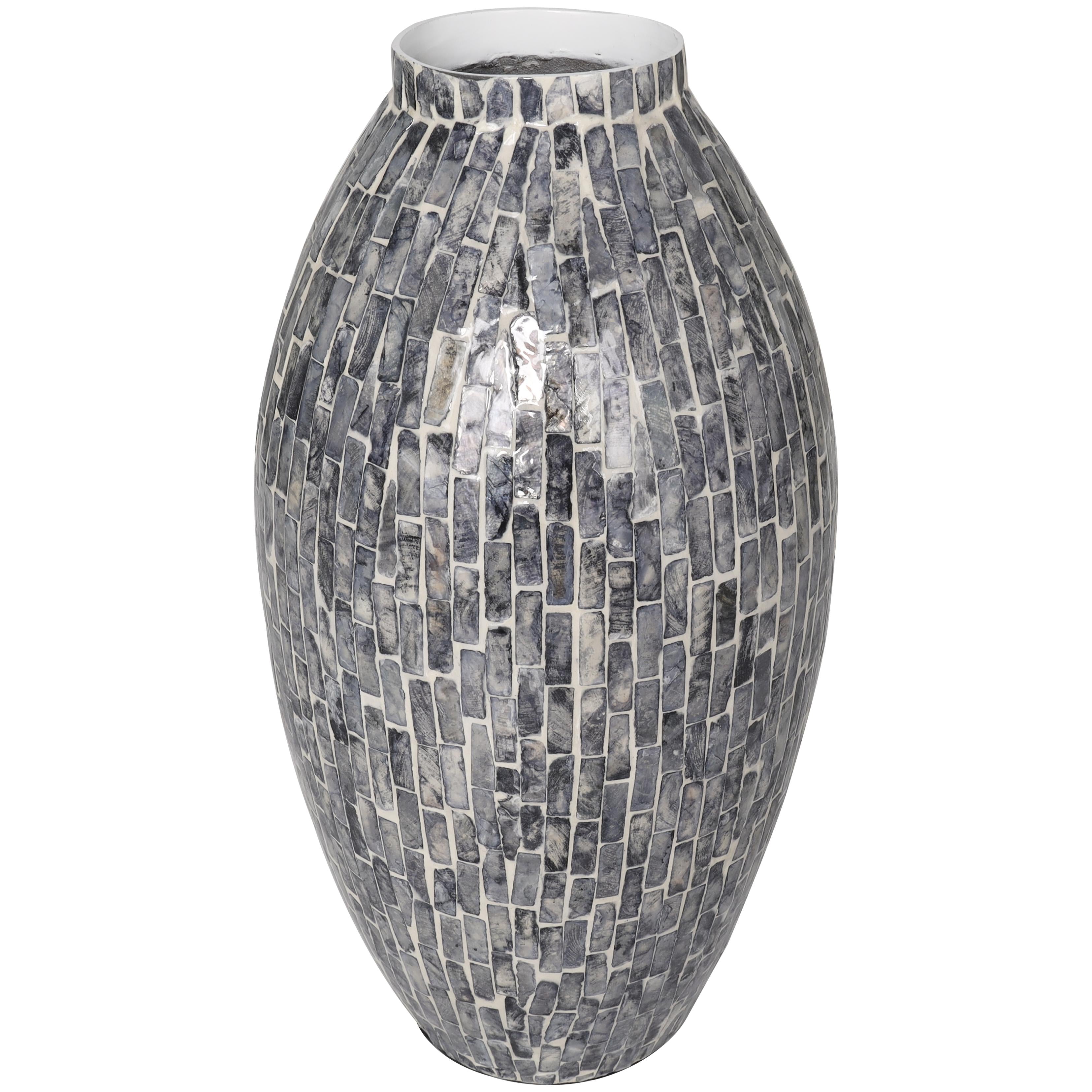 Gray Mother of Pearl Shell Handmade Mosaic Inspired Decorative Vase