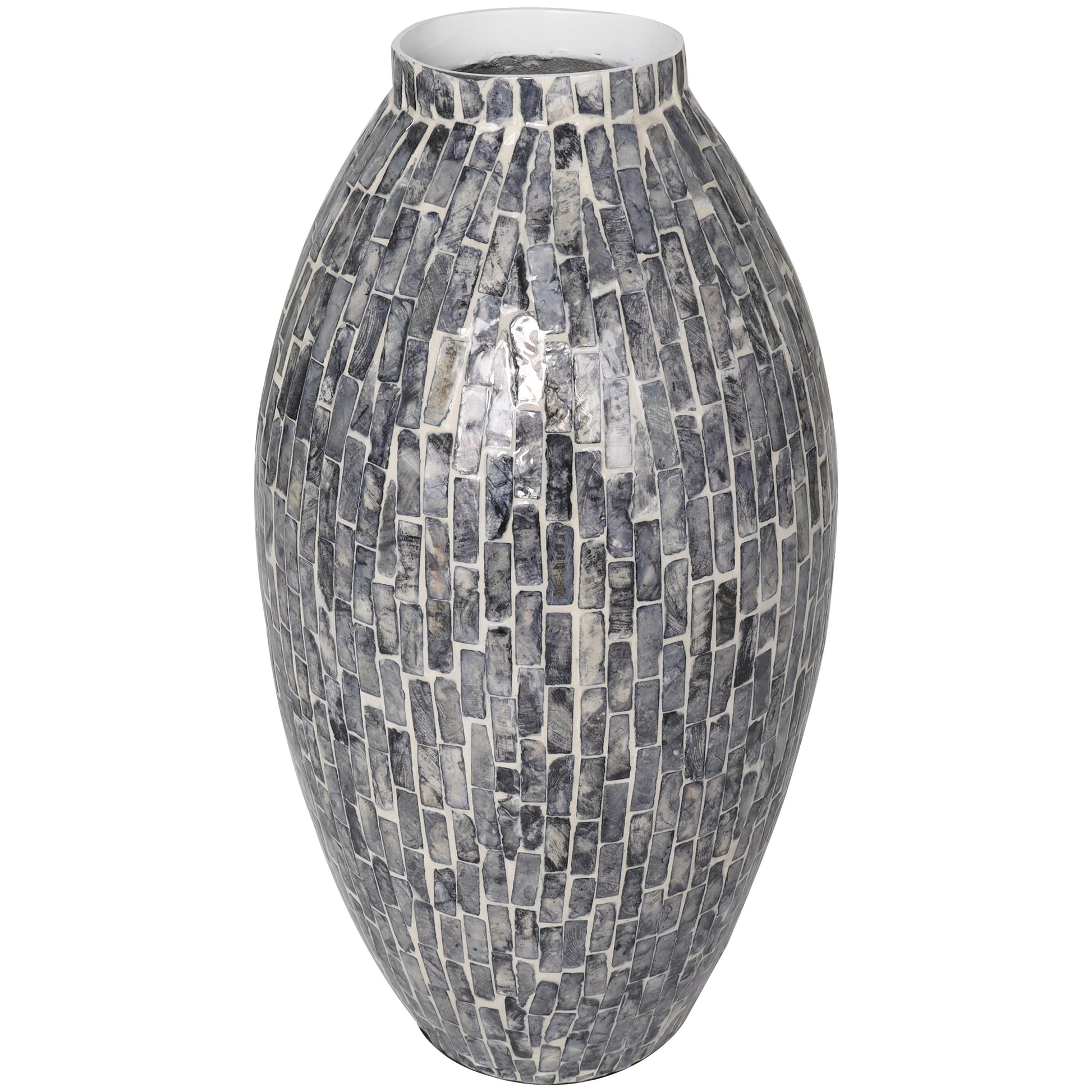 Gray Mother of Pearl Shell Handmade Mosaic Inspired Decorative Vase