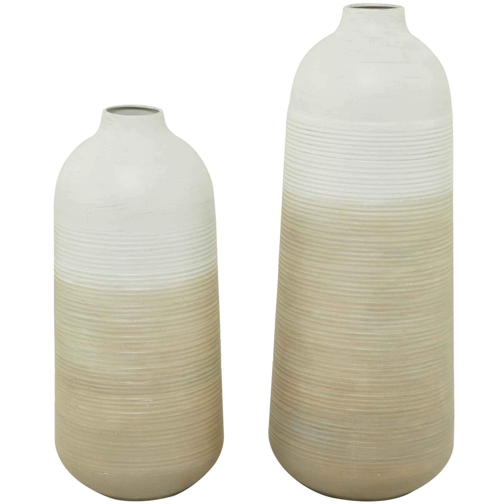 Set of 2 Brown Metal Decorative Vase with Embossed Ribbing