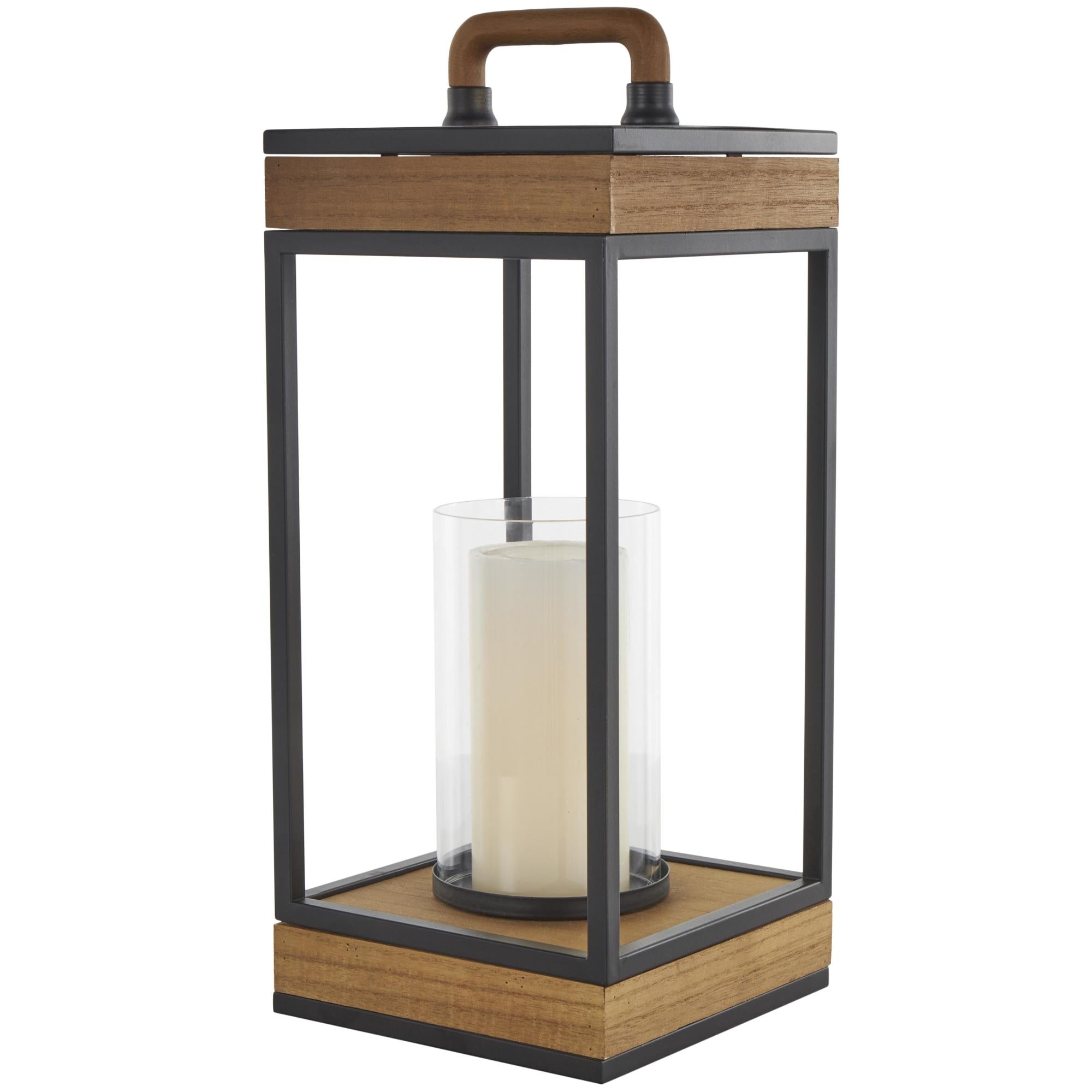 Brown Metal Open Frame Indoor Outdoor Candle Lantern with Black Metal Accents