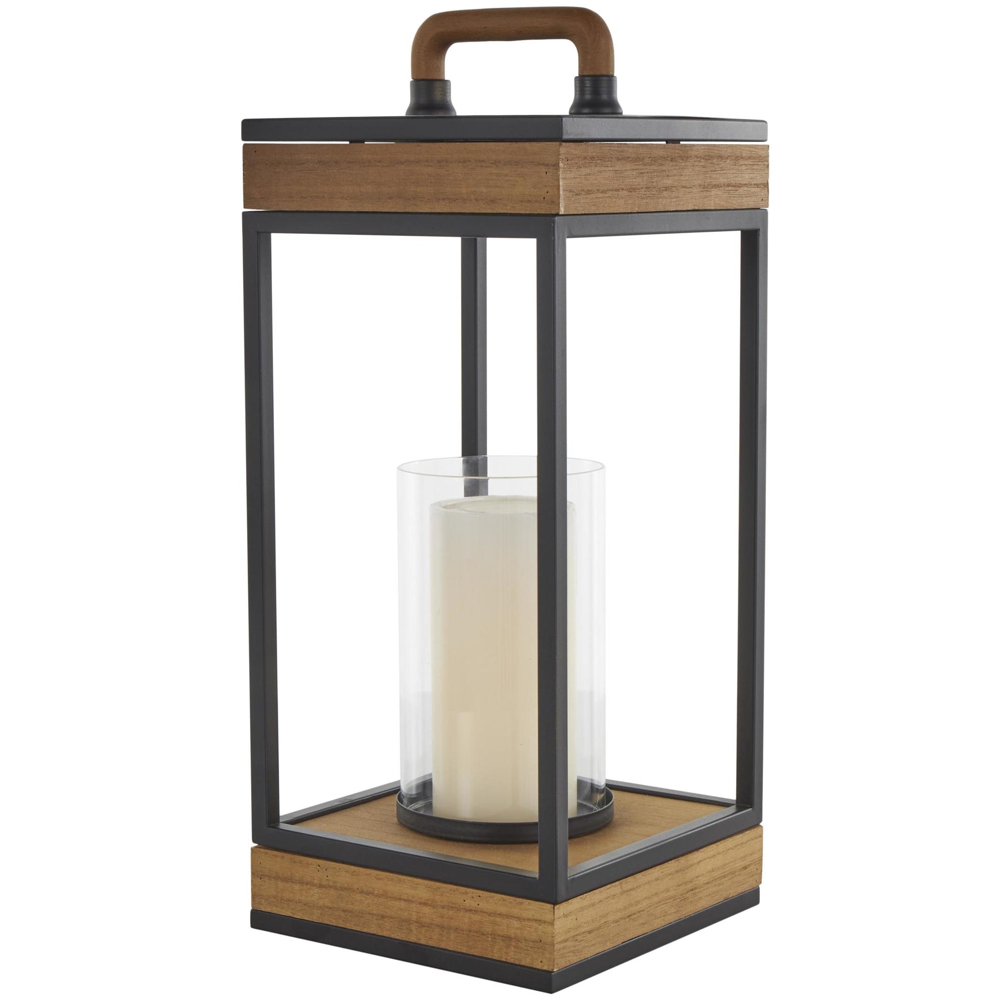 Brown Metal Open Frame Indoor Outdoor Candle Lantern with Black Metal Accents