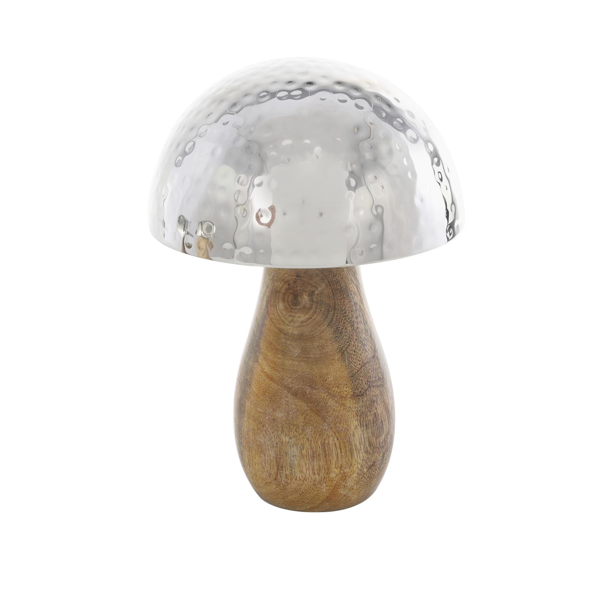 Set of 3 Mushroom Stainless Steel Metal Handmade Hammered Decorative Sculpture with Brown Wood Bases