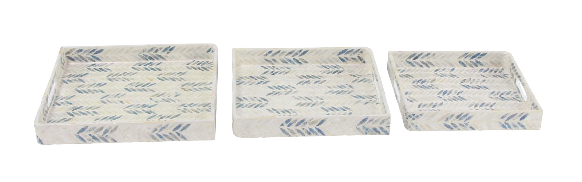 Set of 3 White Mother of Pearl Shell Living Room Decor Tray with Checkerboard Pattern