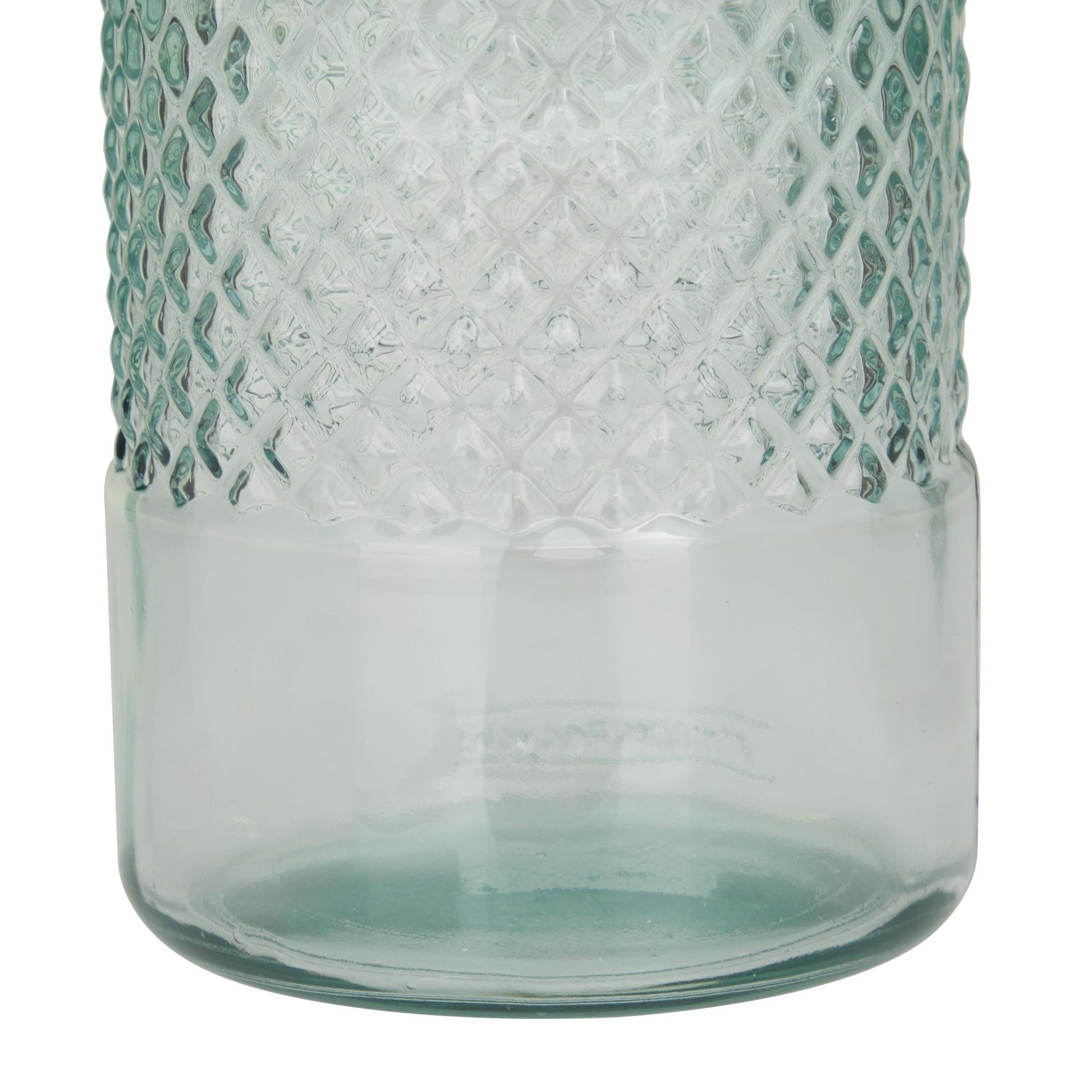 Teal Recycled Glass Handmade Slim Spanish Decorative Vase with Textured Diamond Pattern