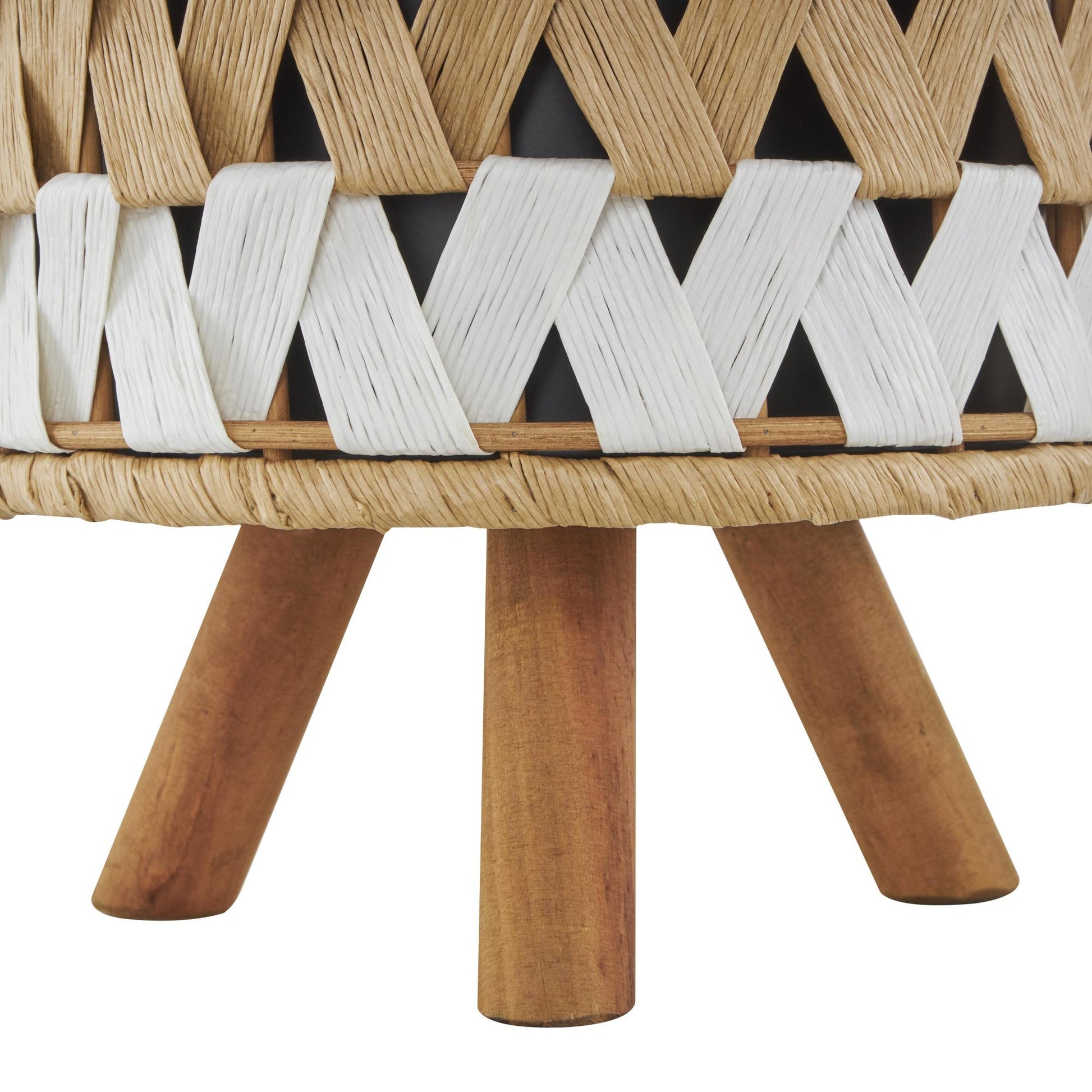 Set of 2 Geometric Brown Jute Rope Handmade Woven Chevron Indoor Planter with Wooden Legs