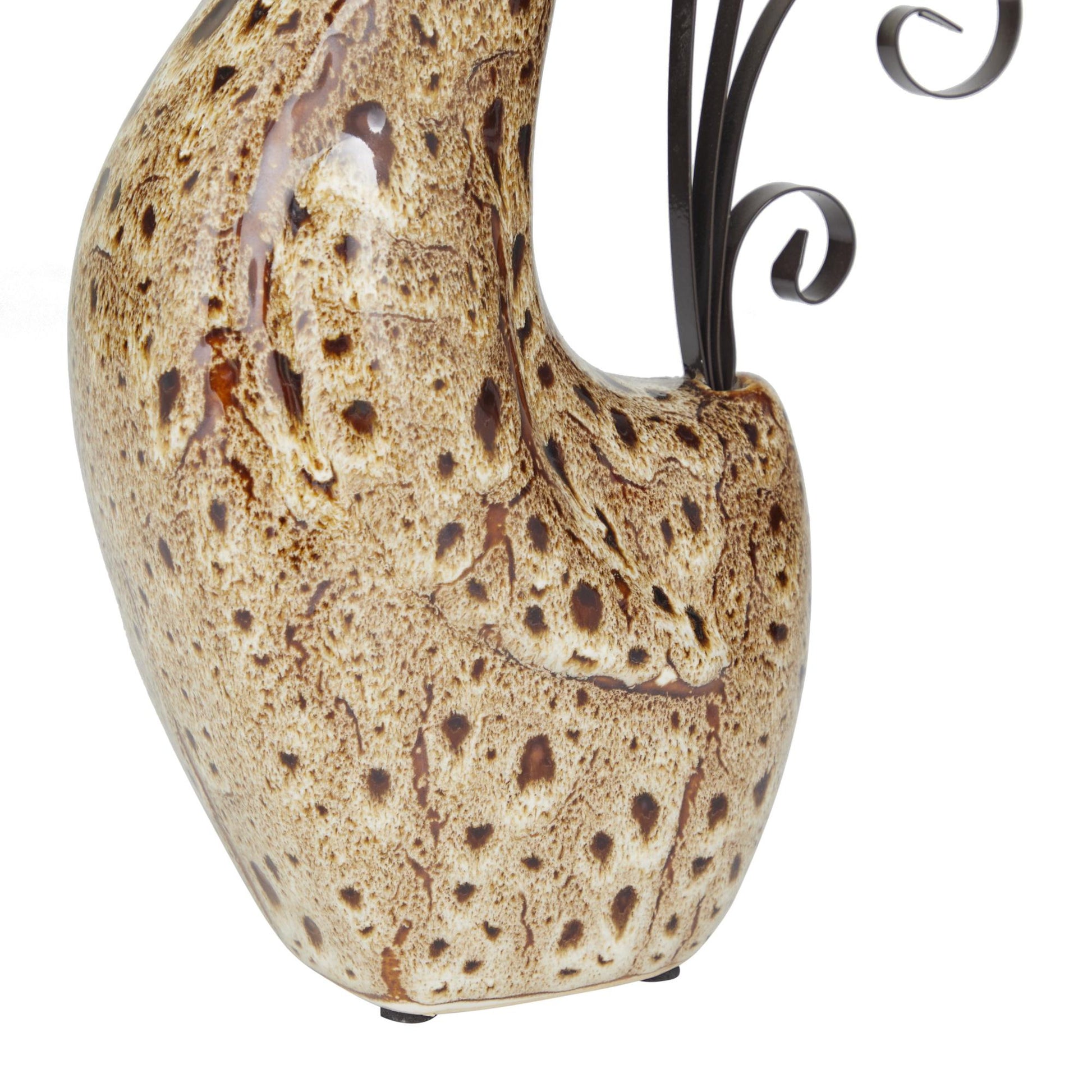 Set of 2 Rooster Cream Ceramic Indoor Outdoor Standing Decorative Garden Sculpture with Reactive Glaze Finish