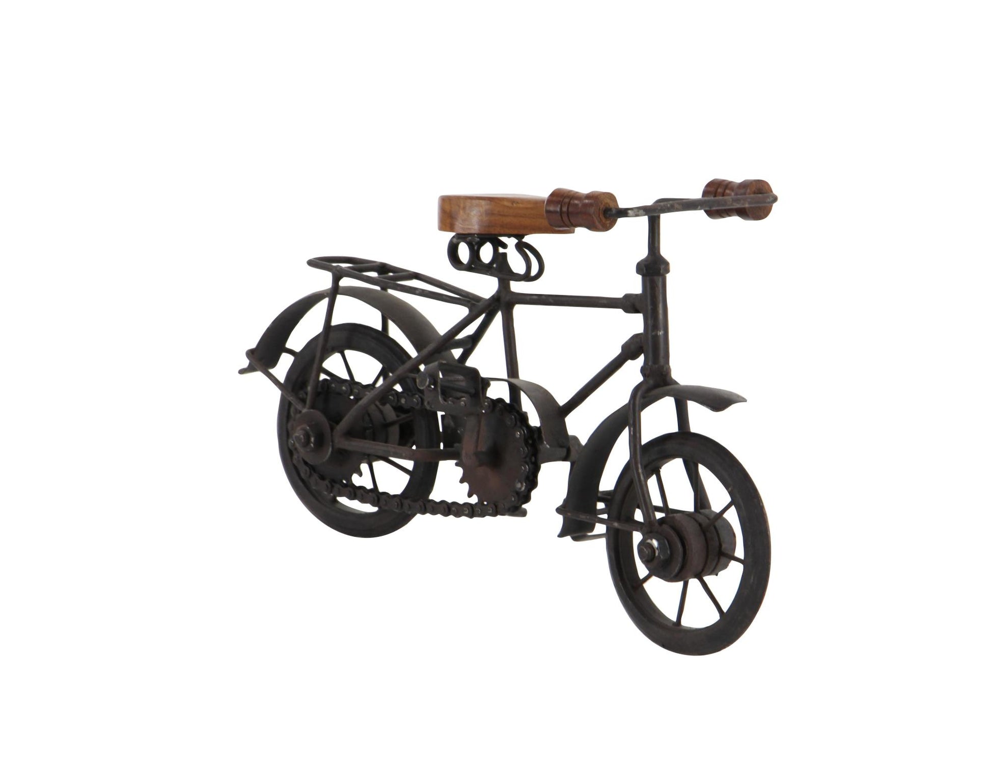 Set of 2 Bike Black Metal Decorative Sculpture with Wood Accents