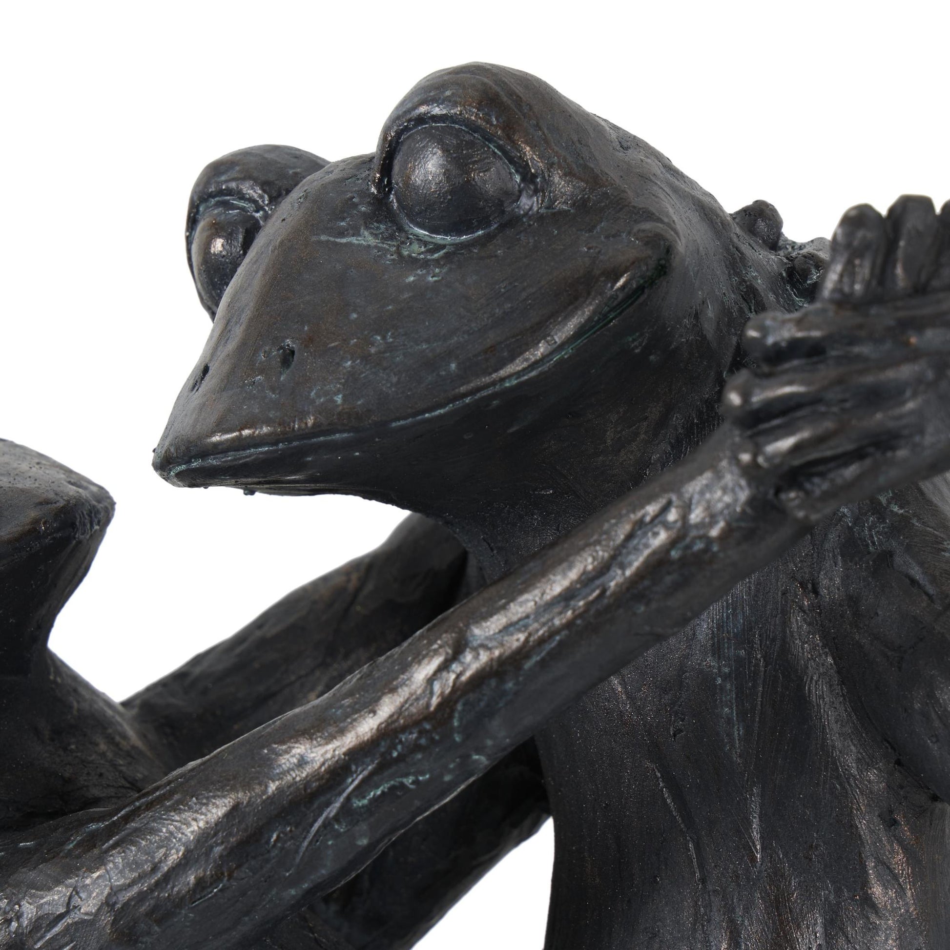 Frog Bronze Resin Patina Dancing Decorative Sculpture with Rock Base