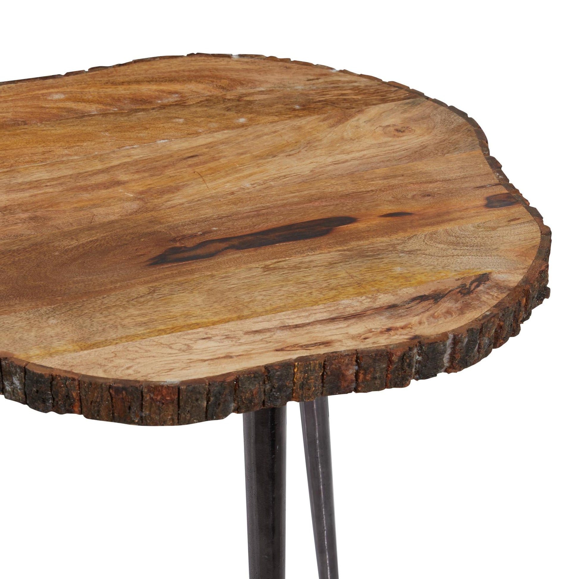 Brown Mango Wood Side End Accent Table with Footrest
