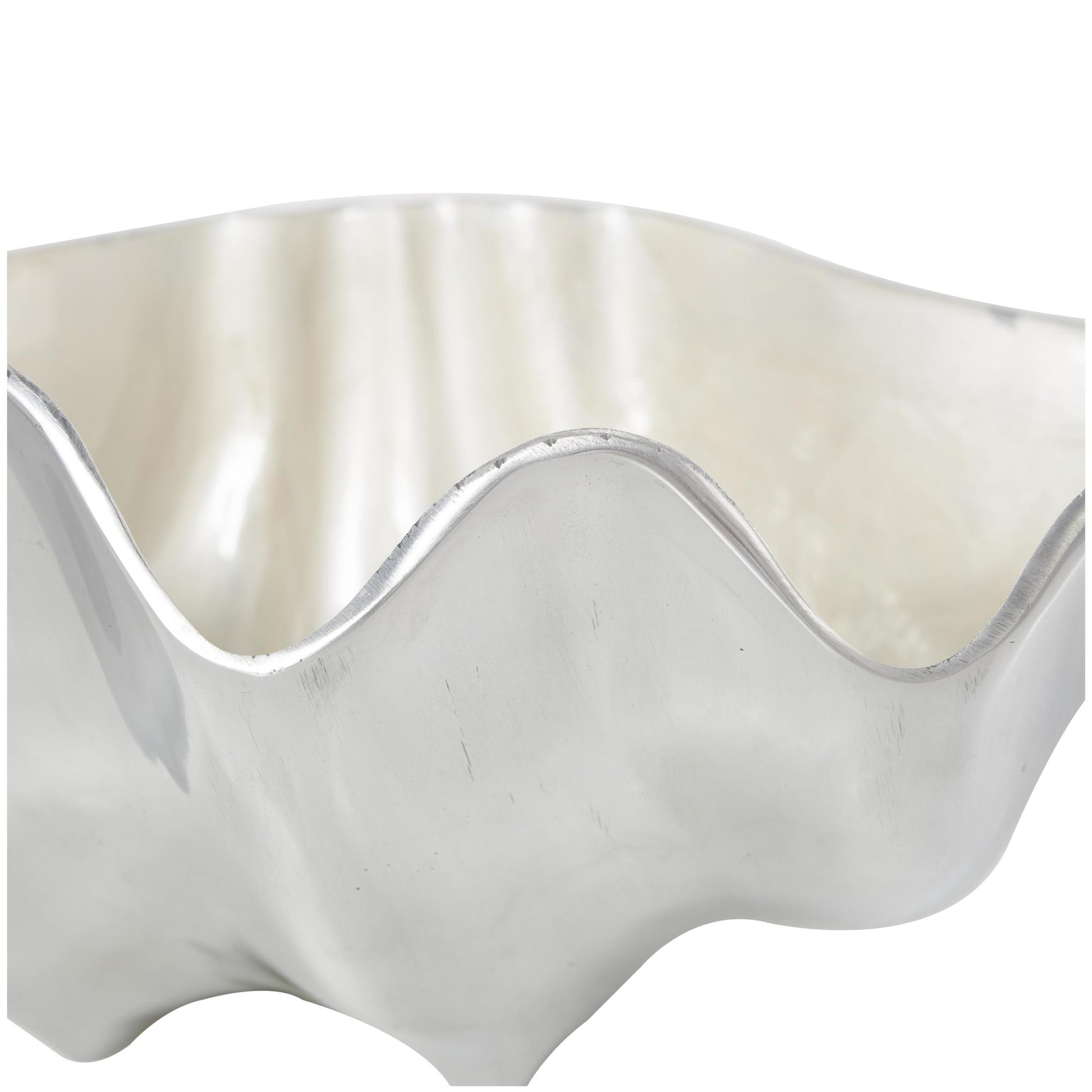 Set of 2 Shell Aluminum Metal Enameled Large Decorative Bowl with Silver Metal Exterior