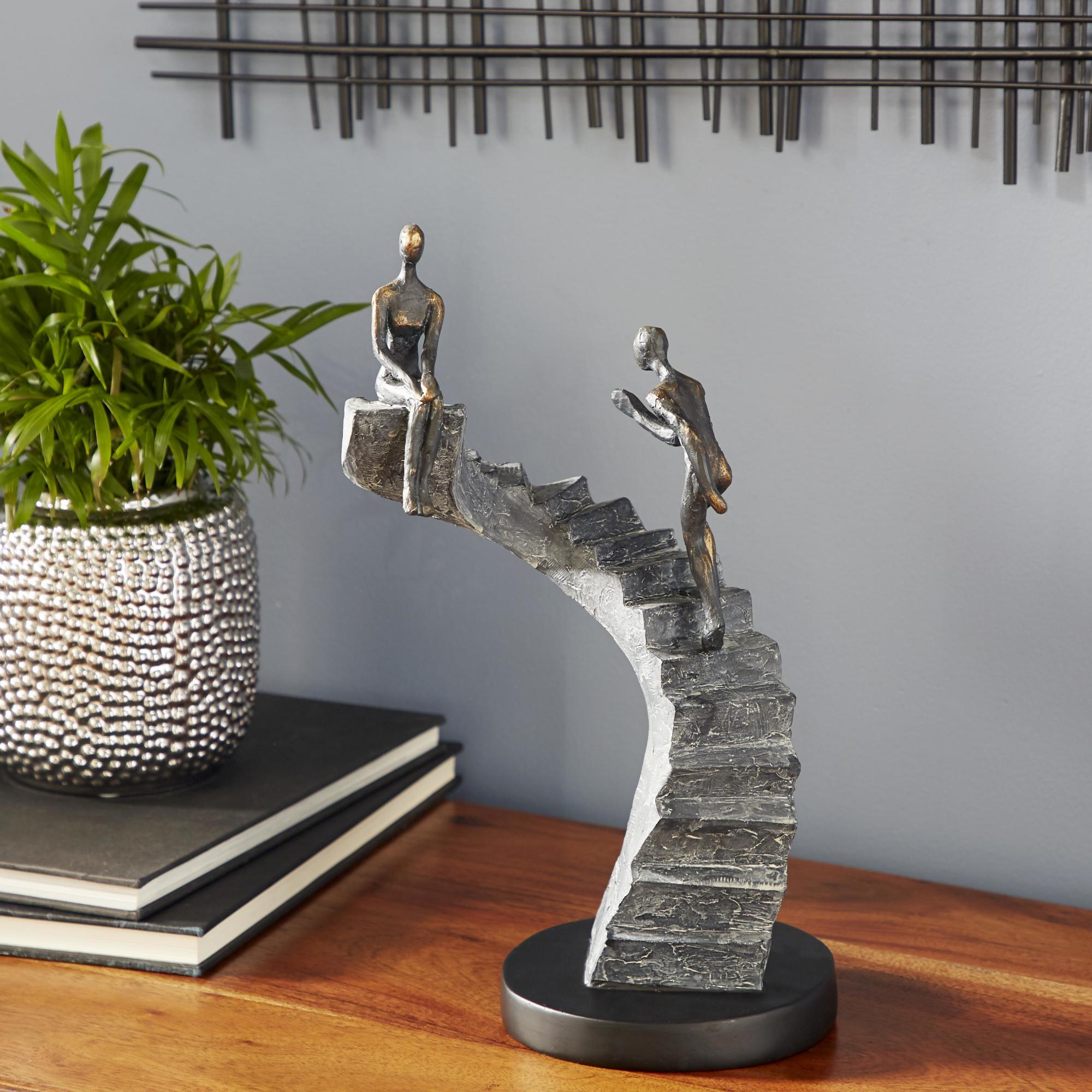 People Black Polystone Decorative Sculpture with Stairs