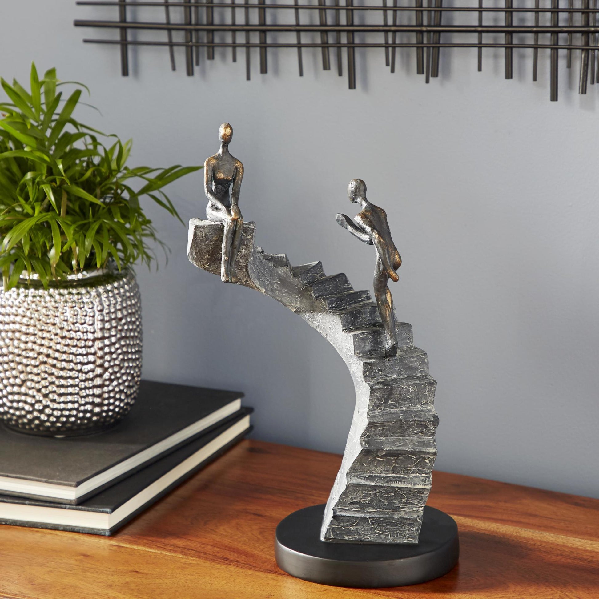People Black Polystone Decorative Sculpture with Stairs