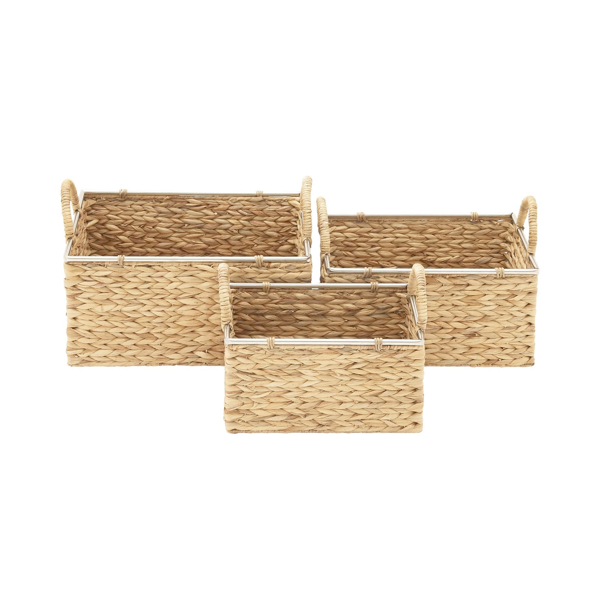 Set of 3 Light Brown Seagrass Handmade Decorative and Functional Storage Basket with Handles