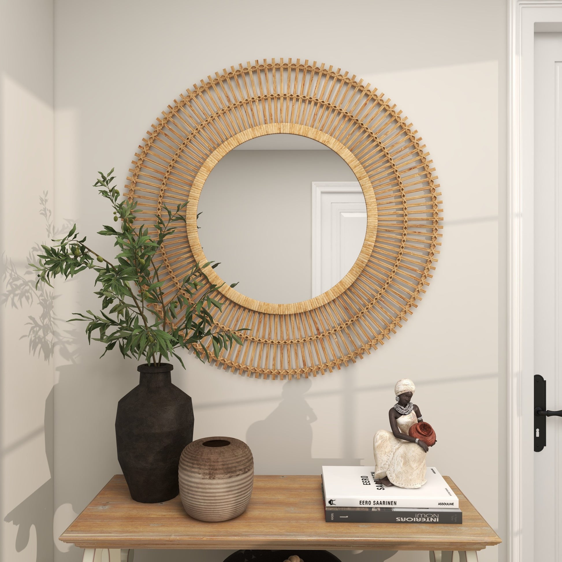 Starburst Bamboo Wood Handmade Stick Room Wall Mirror