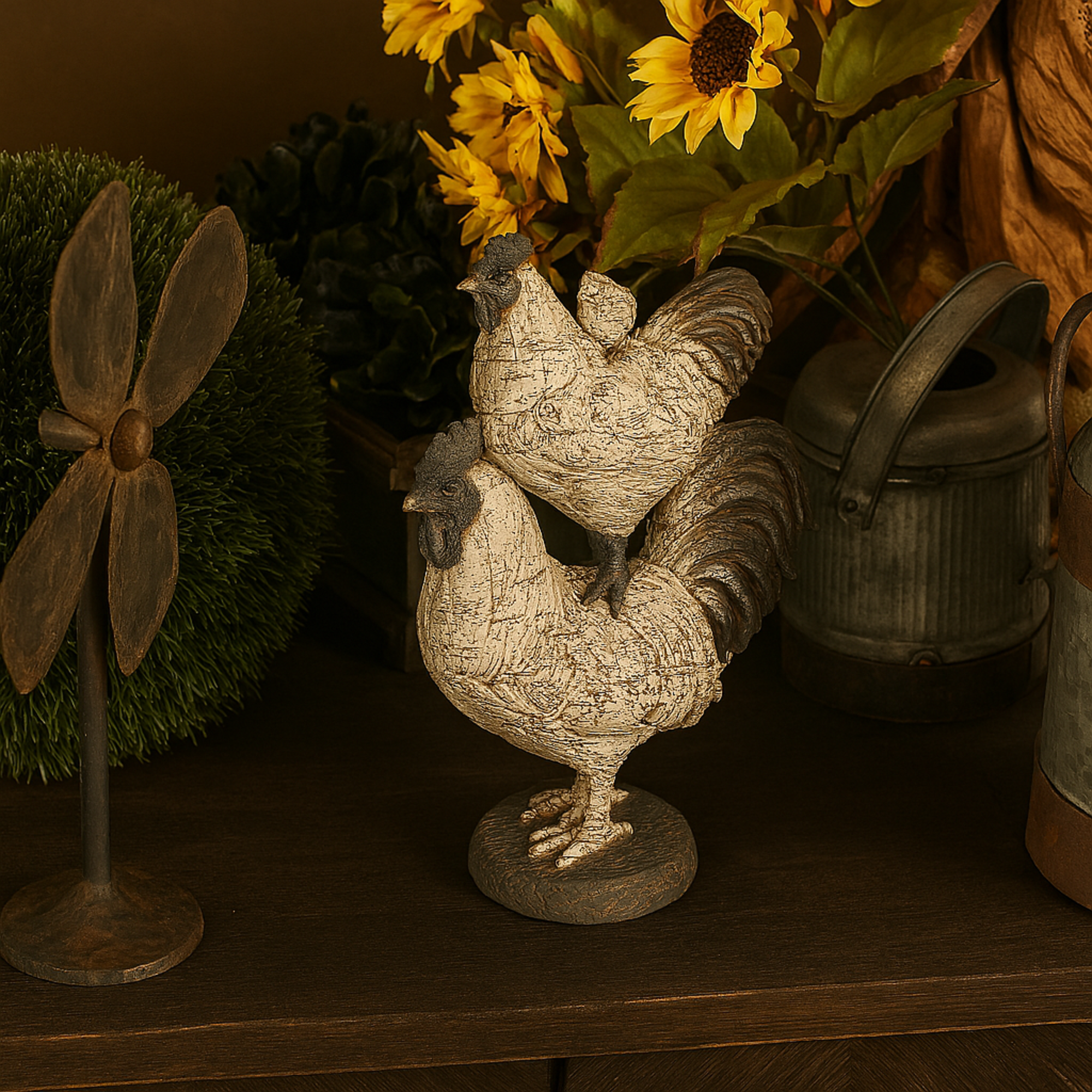 Rooster White Polyresin Decorative Sculpture
