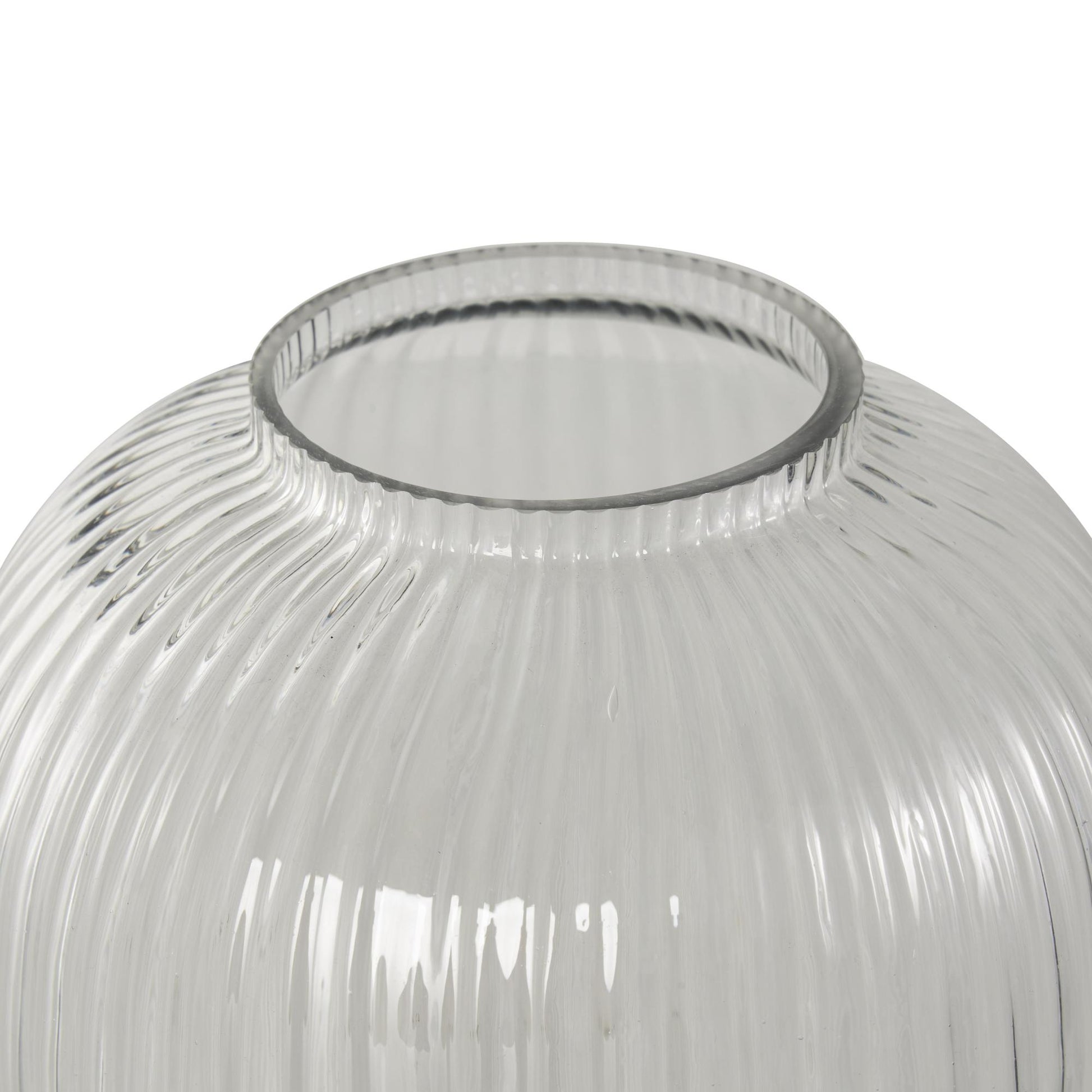 Glass Ribbed Fluted Decorative Vase 6" x 6" x 9"