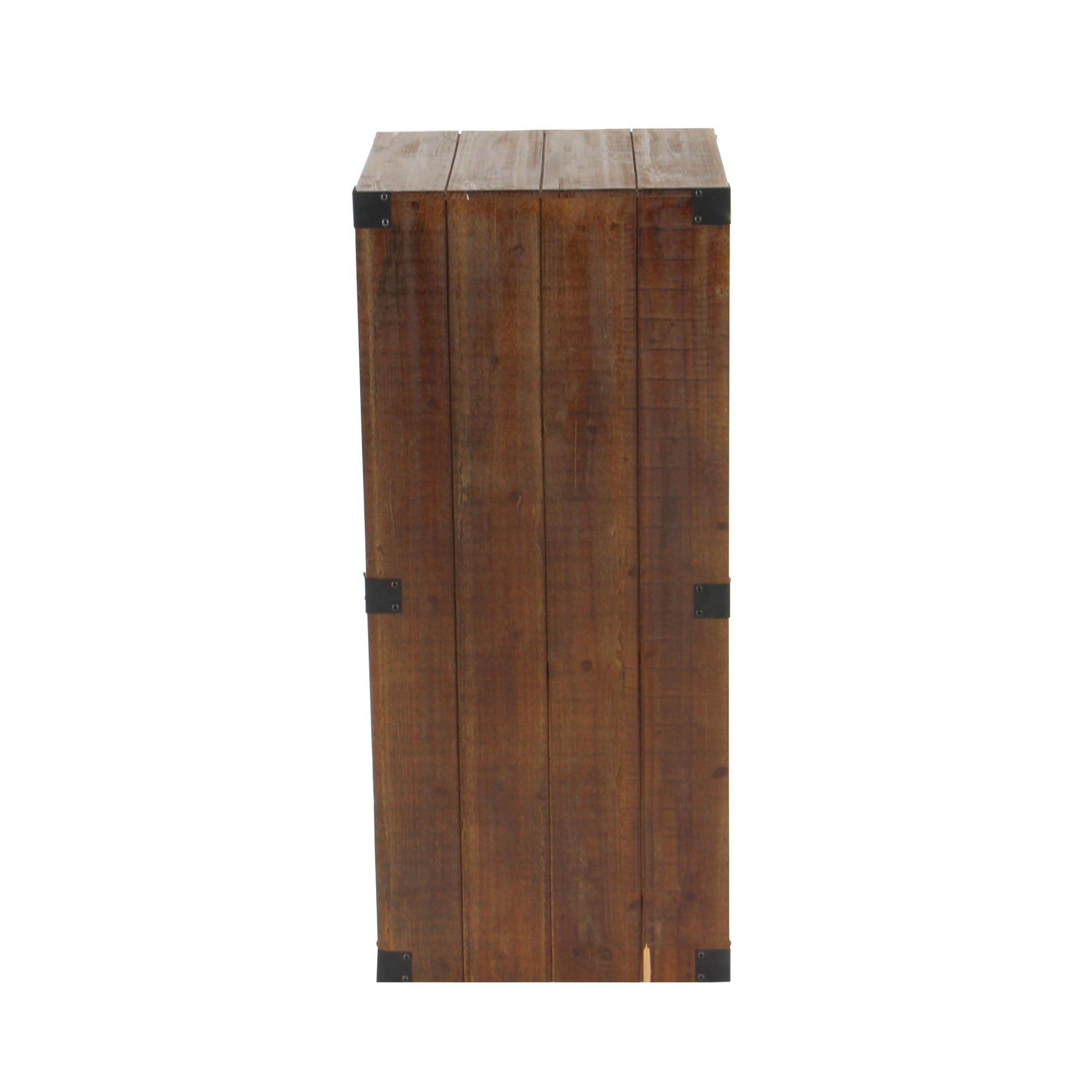 Set of 5 Brown Wood Pillar Style Side End Pedestal Table with Metal Corner Brackets