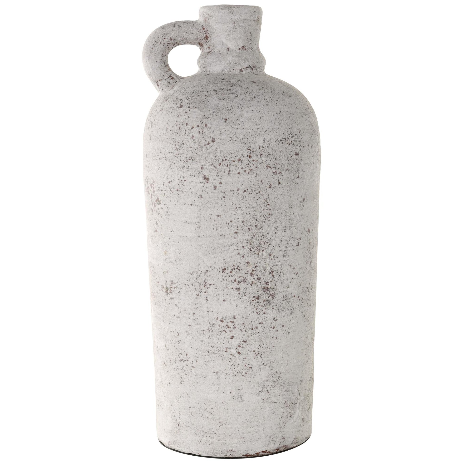 White Ceramic Antique Style Textured Decorative Vase with Curved Handle
